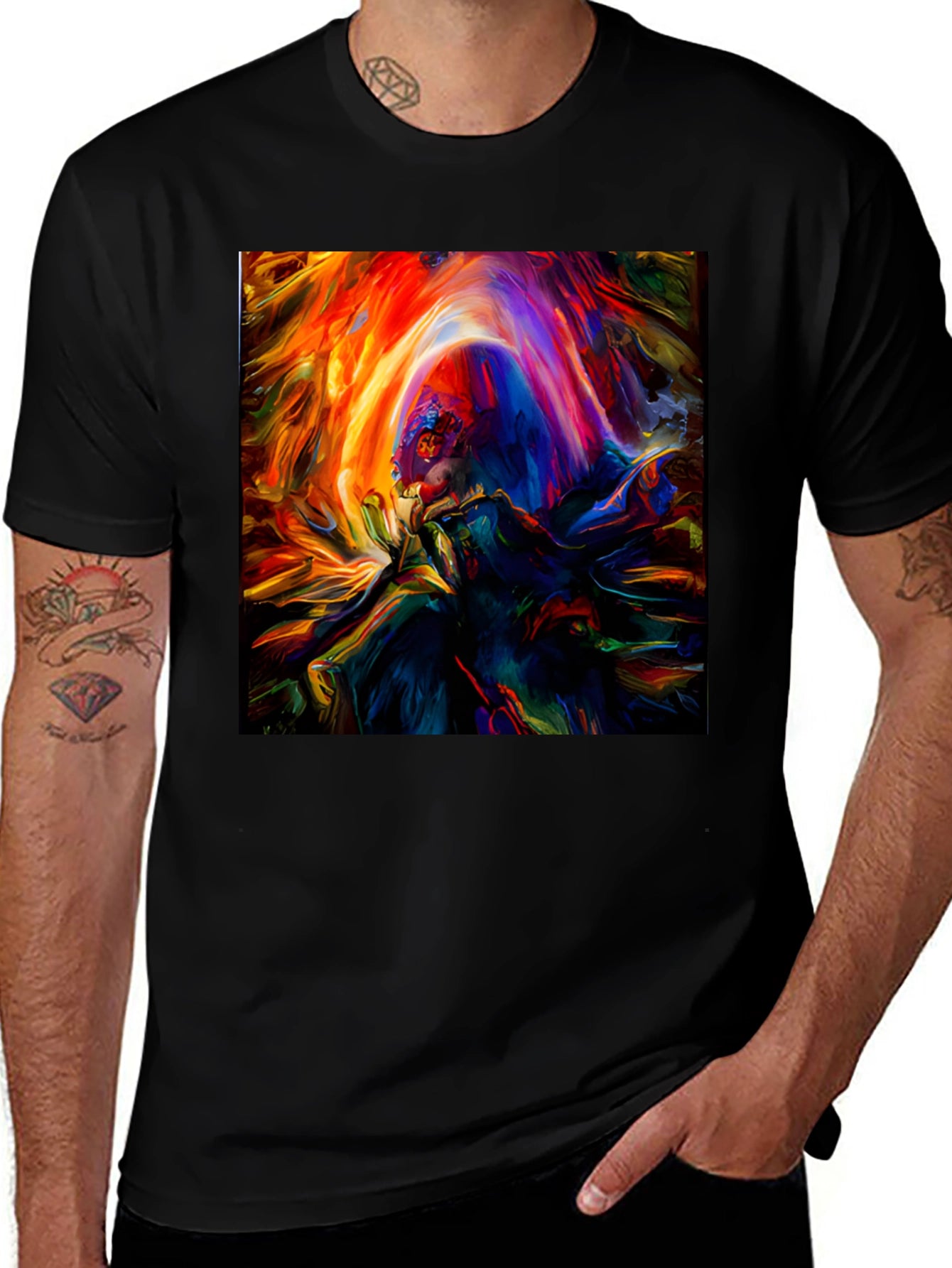 Vibrant Abstract Art Graphic Print Black T-Shirt