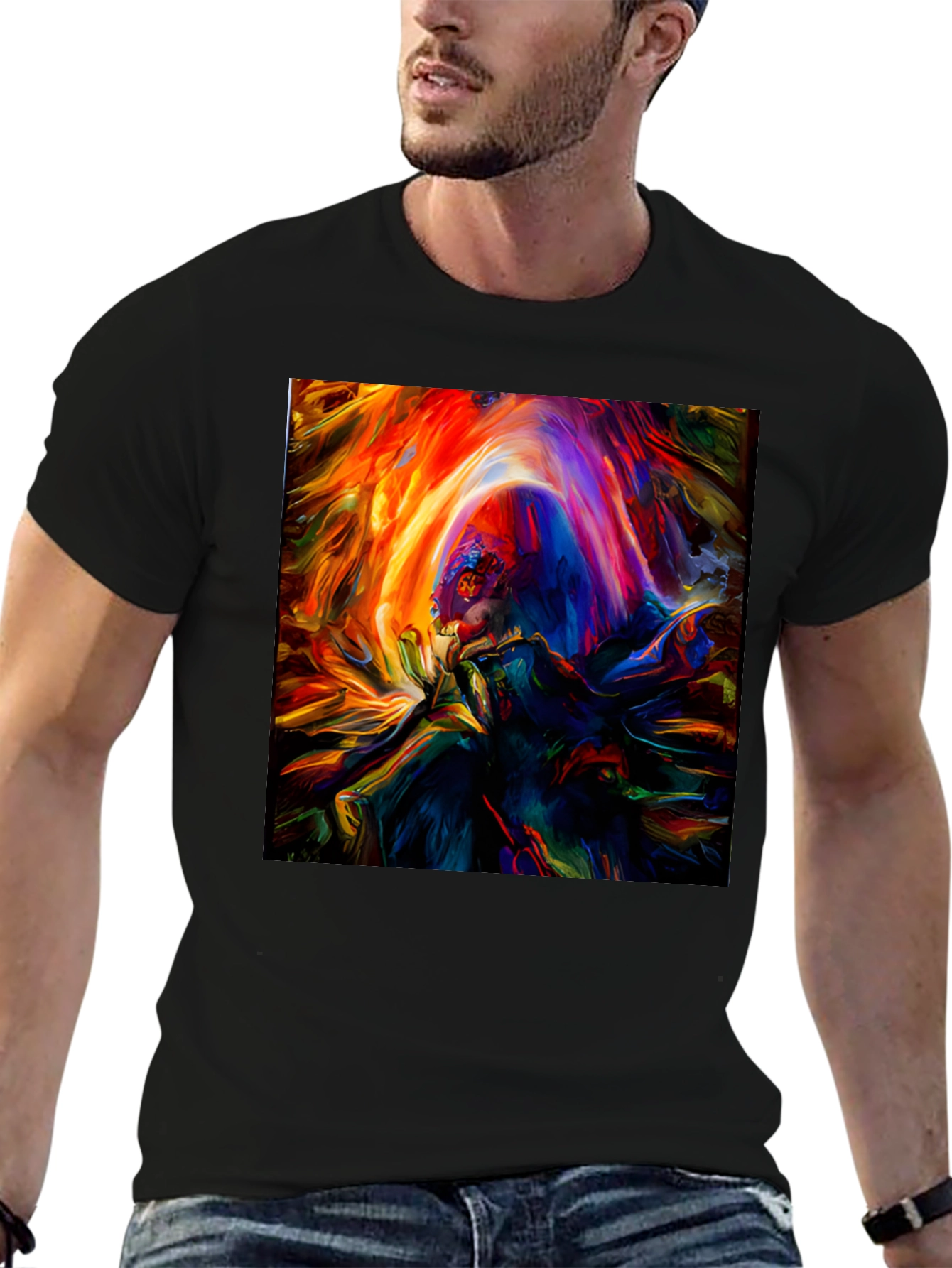 Vibrant Abstract Art Graphic Print Black T-Shirt