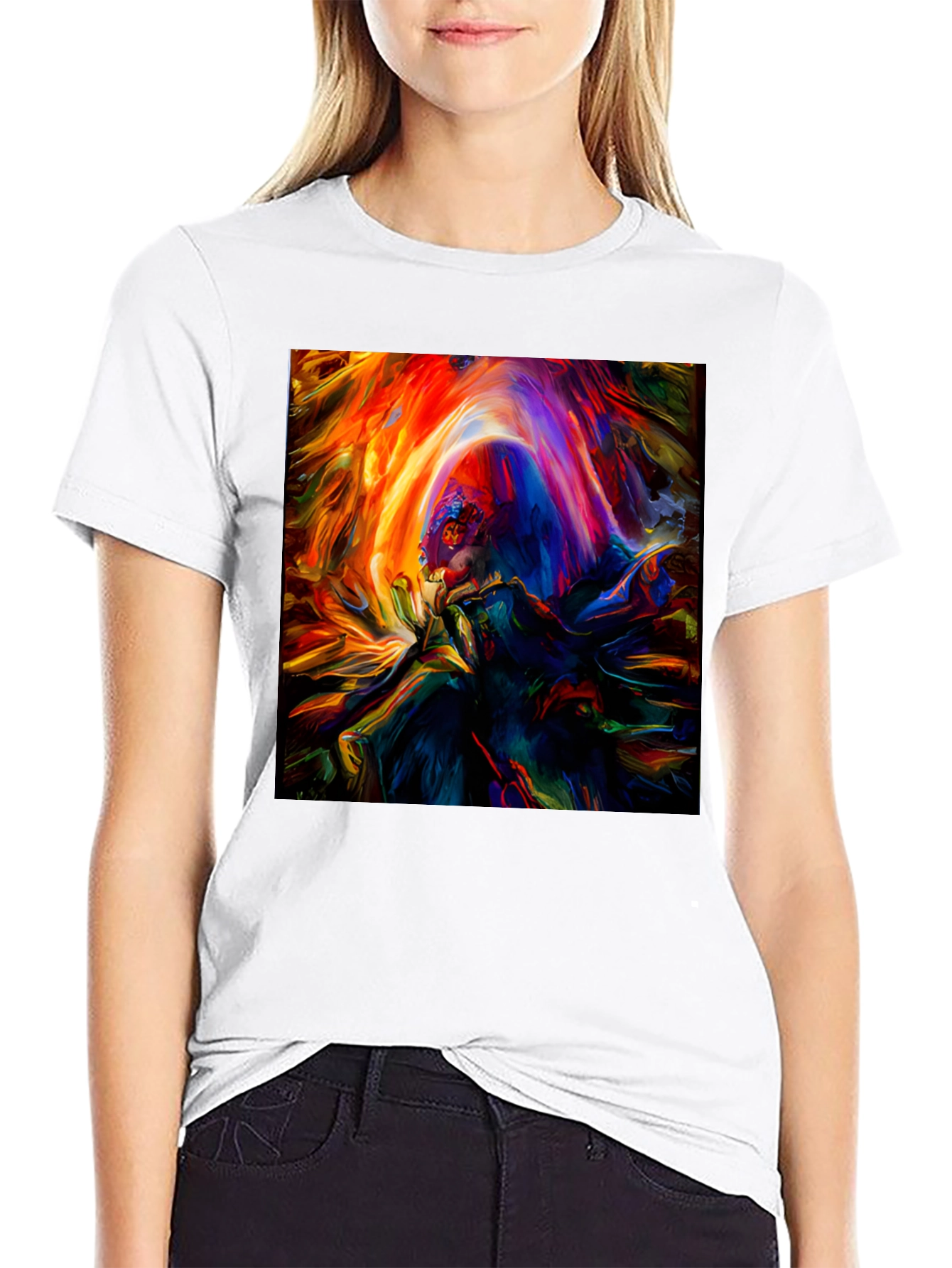 Vibrant Abstract Art Graphic Print Black T-Shirt