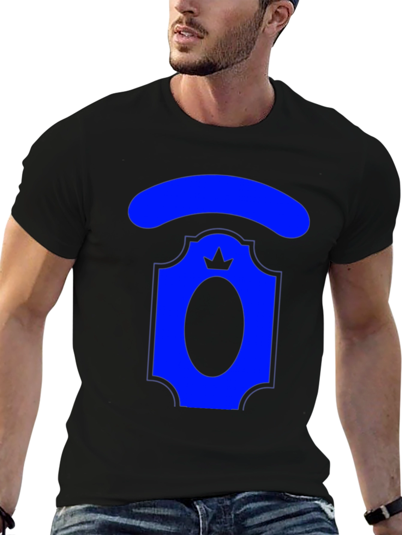 Royal Blue Crest Graphic T-Shirt - Black Cotton Tee