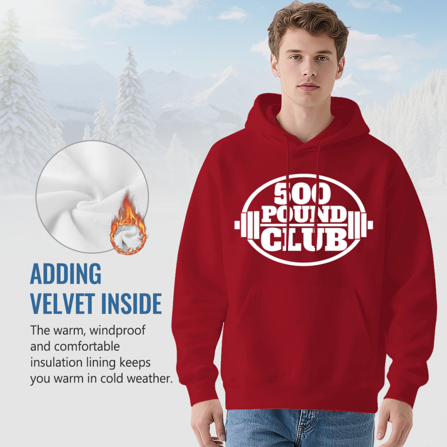 500 Pound Club Weightlifting Red Mens Hoodie, Comfort Gym Pullover