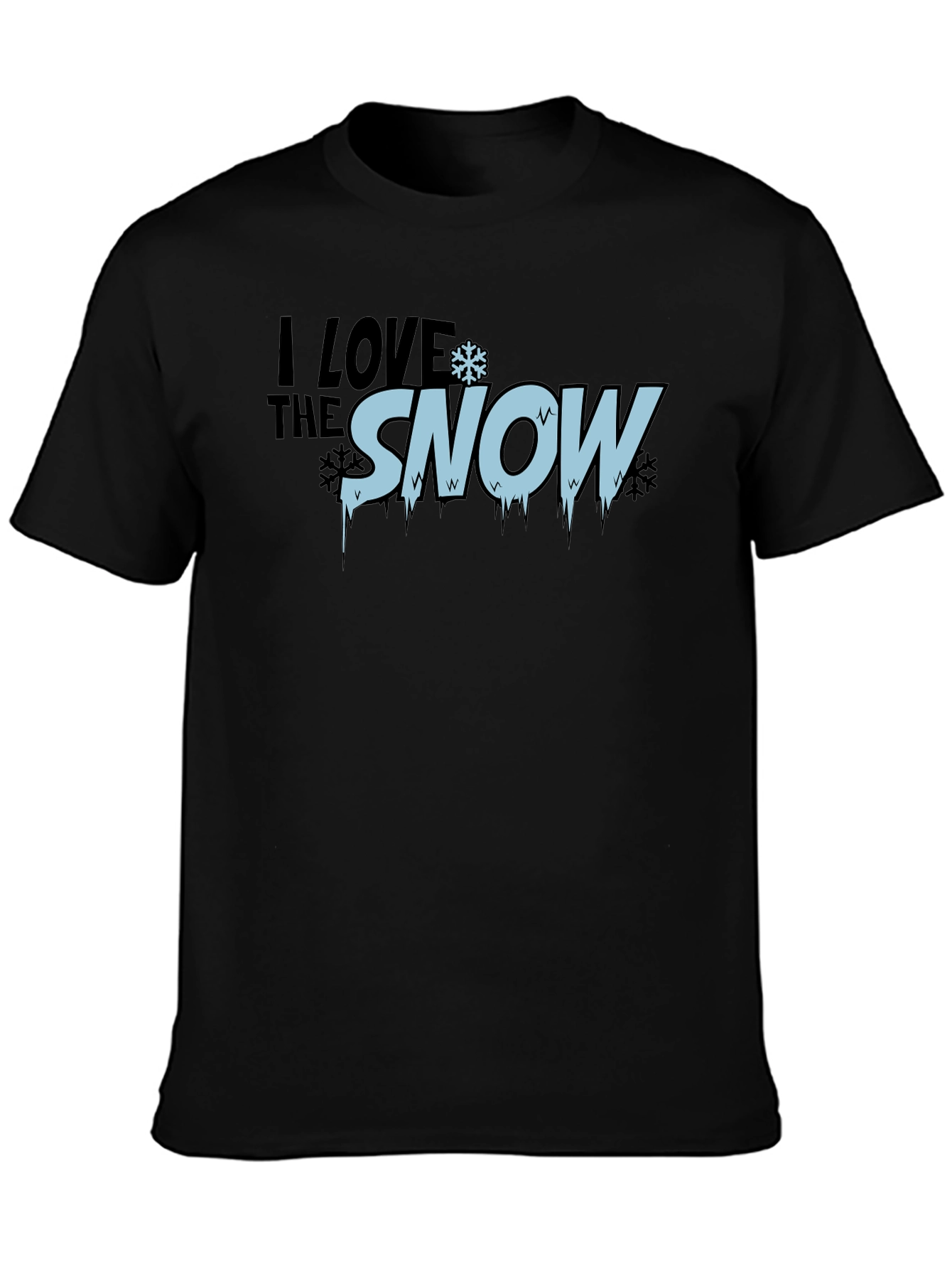 I Love Snow Mens Black Graphic T-Shirt