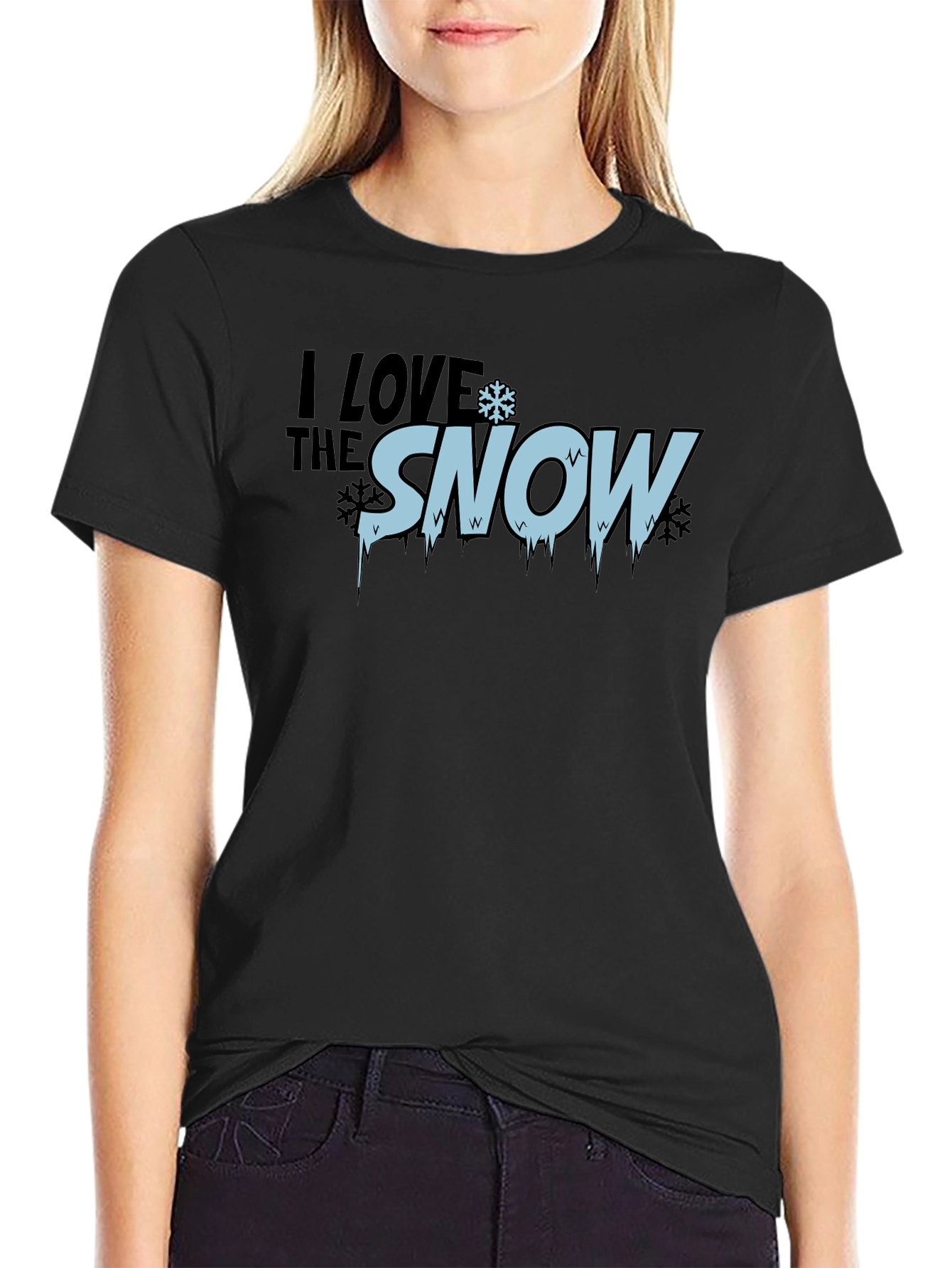 I Love Snow Mens Black Graphic T-Shirt