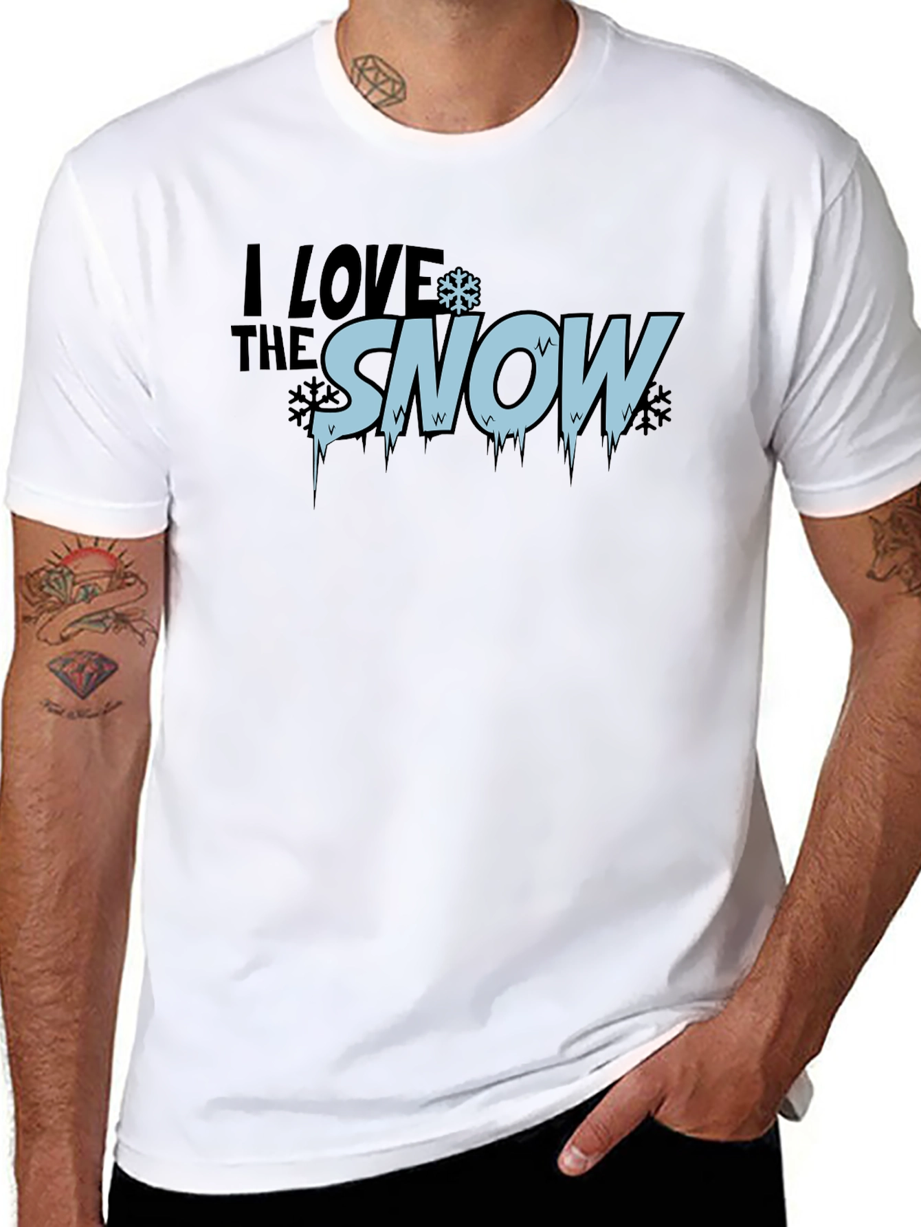 I Love Snow Mens Black Graphic T-Shirt