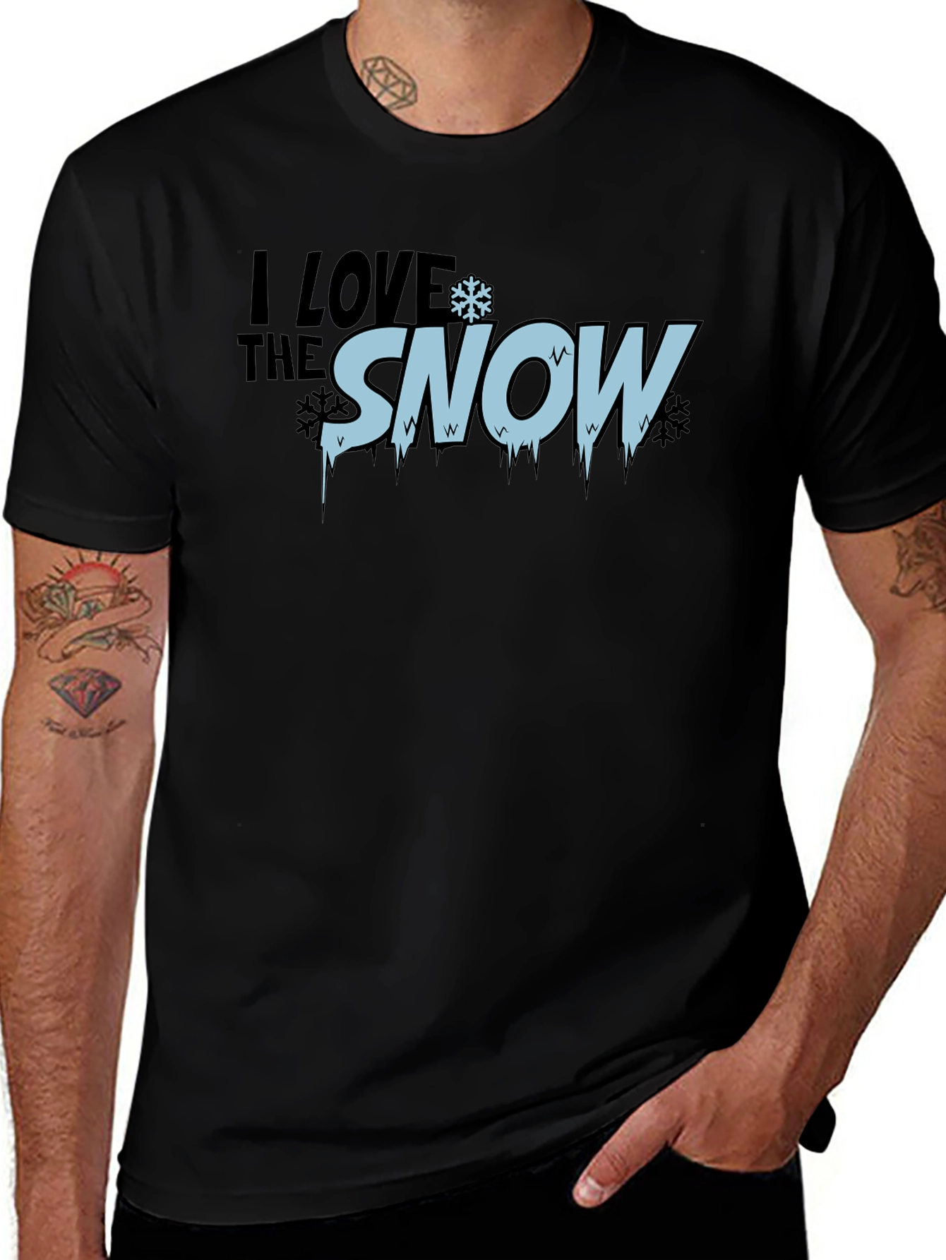 I Love Snow Mens Black Graphic T-Shirt