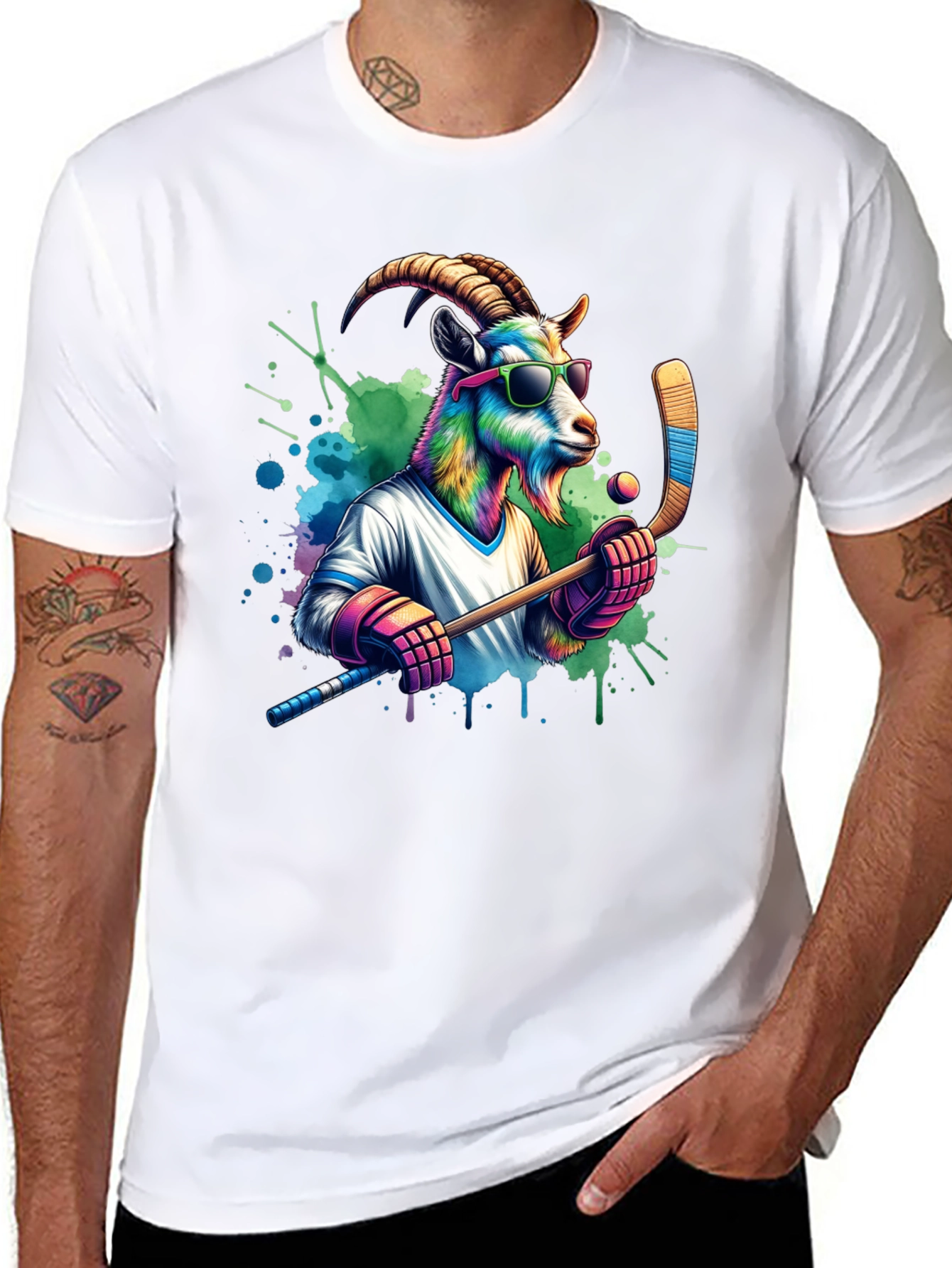 Cool Goat Hockey Player Graphic Tee