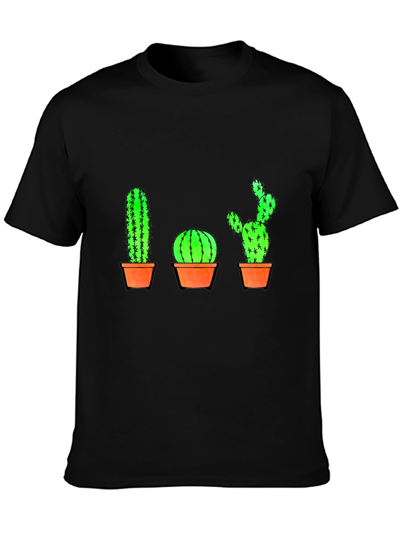 Cactus Graphic Print T-Shirt - Black Cotton Casual Tee