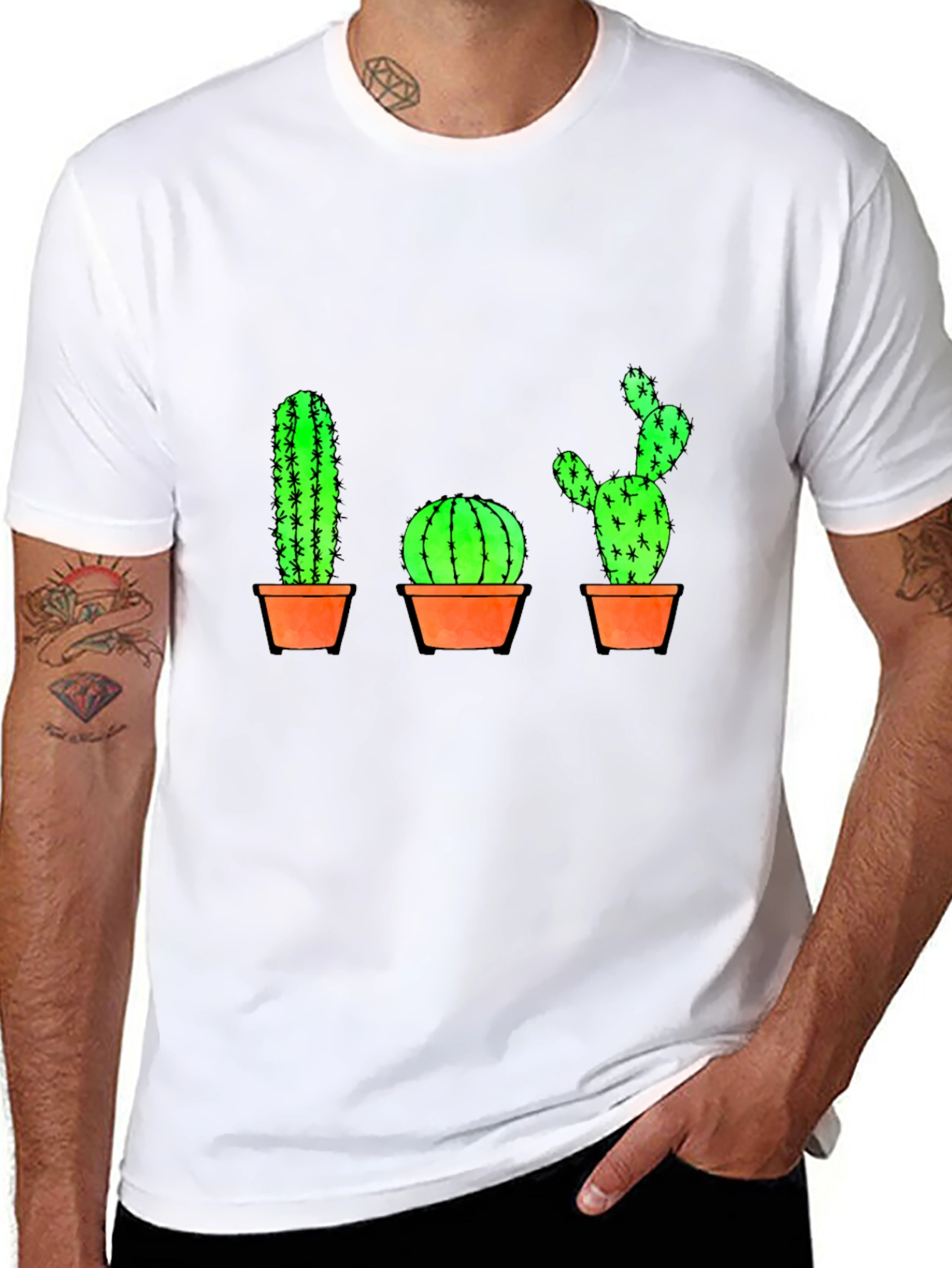 Cactus Graphic Print T-Shirt - Black Cotton Casual Tee