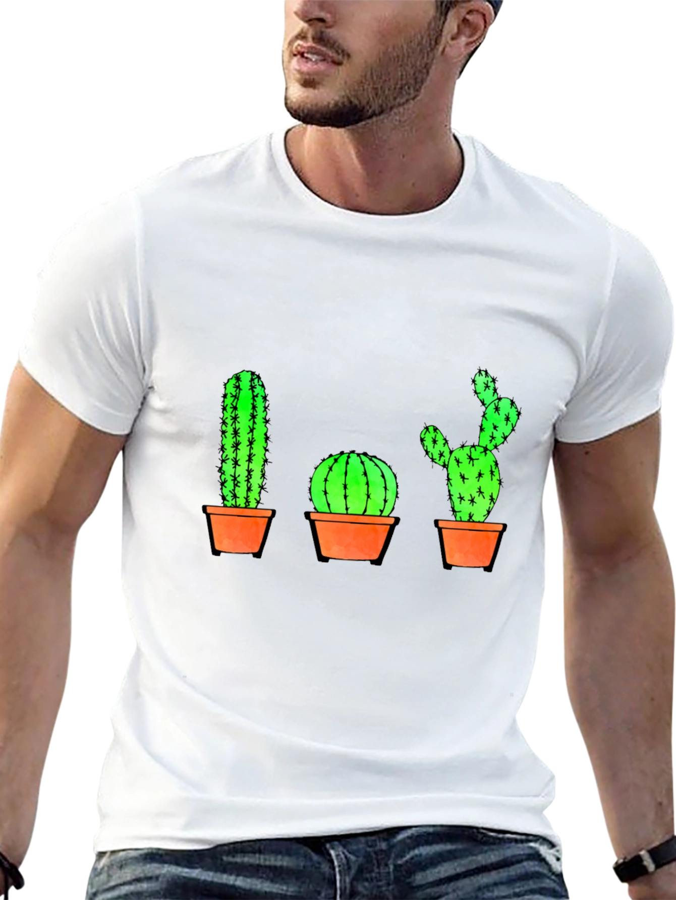 Cactus Graphic Print T-Shirt - Black Cotton Casual Tee