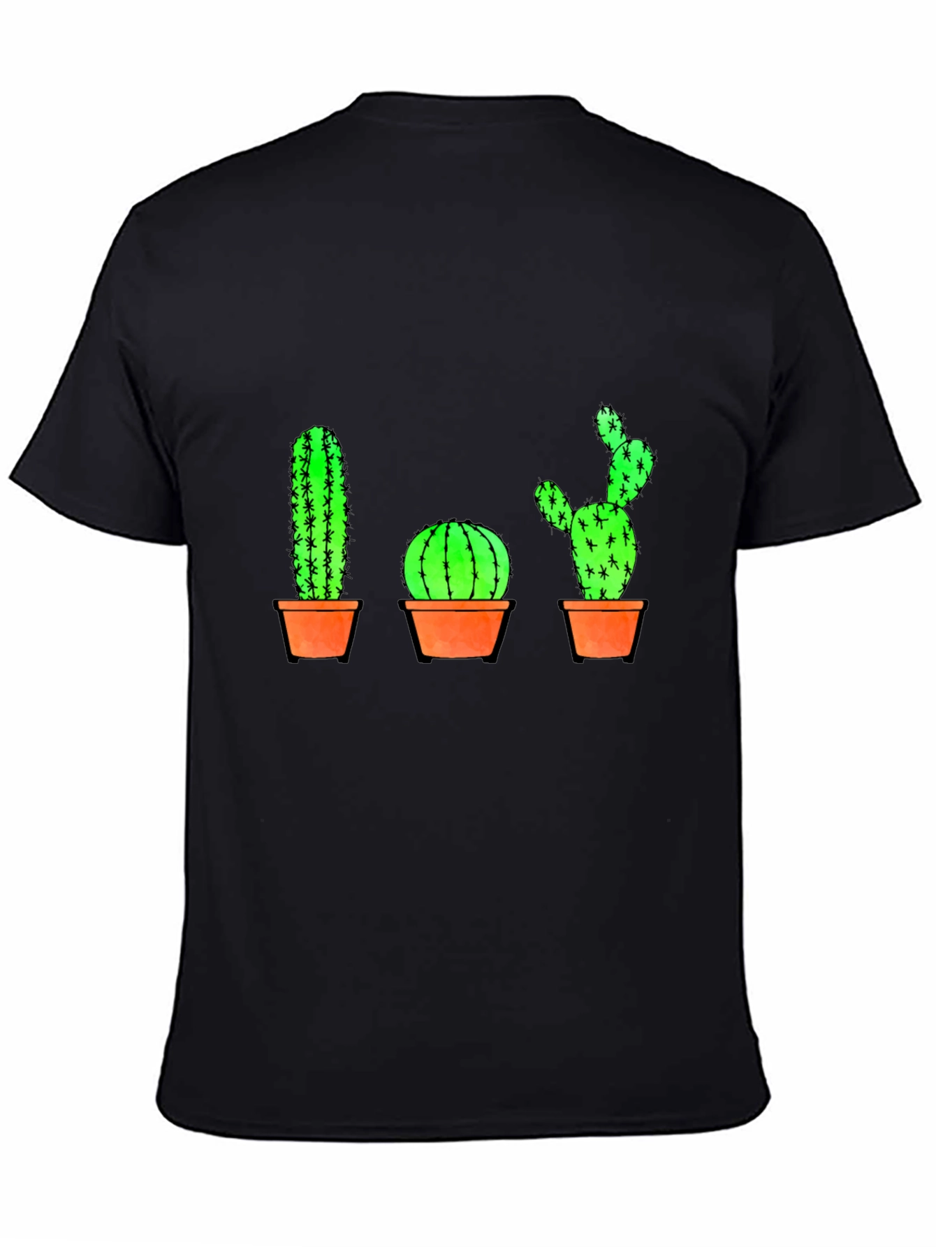 Cactus Graphic Print T-Shirt - Black Cotton Casual Tee