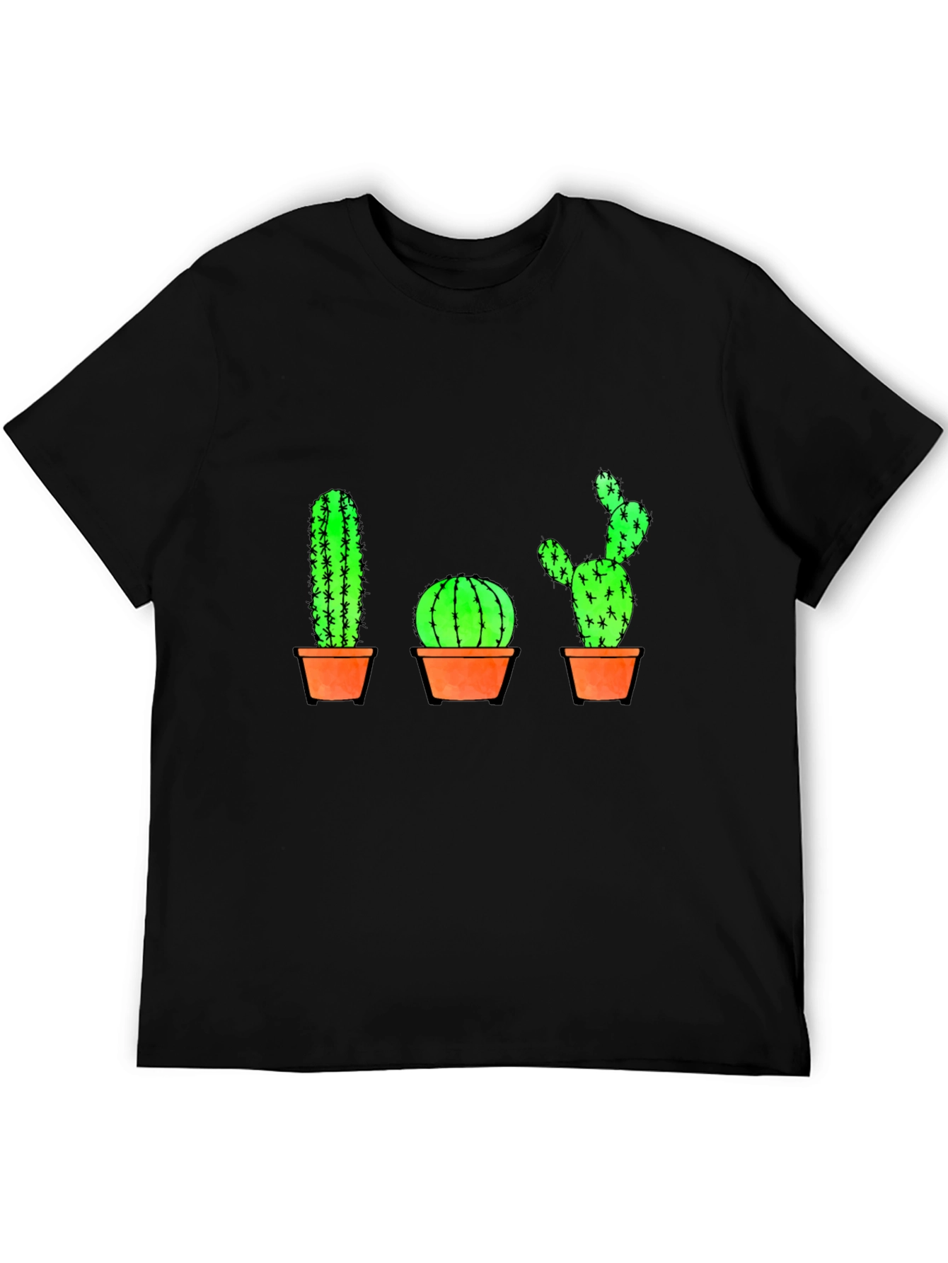 Cactus Graphic Print T-Shirt - Black Cotton Casual Tee