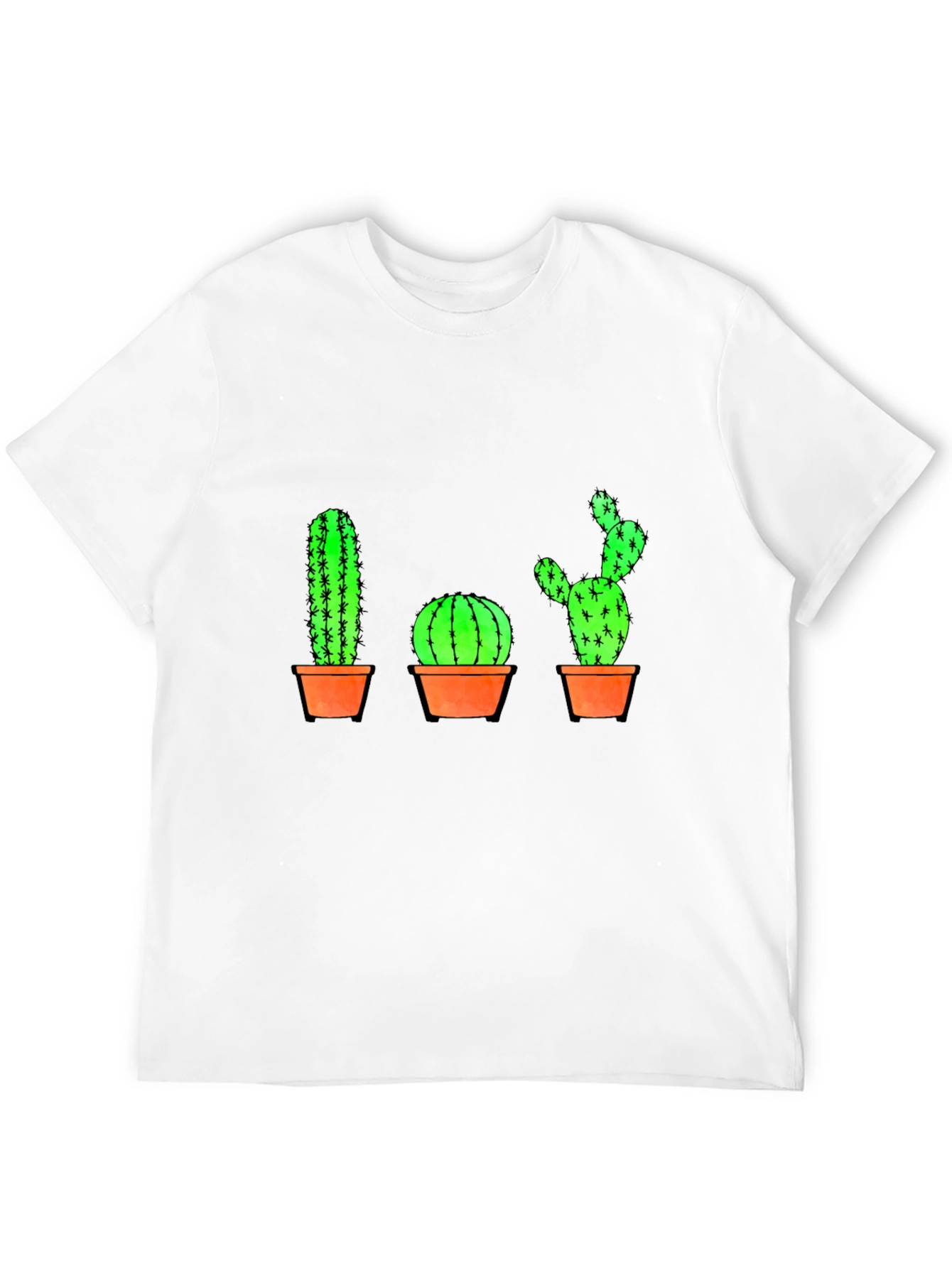 Cactus Graphic Print T-Shirt - Black Cotton Casual Tee
