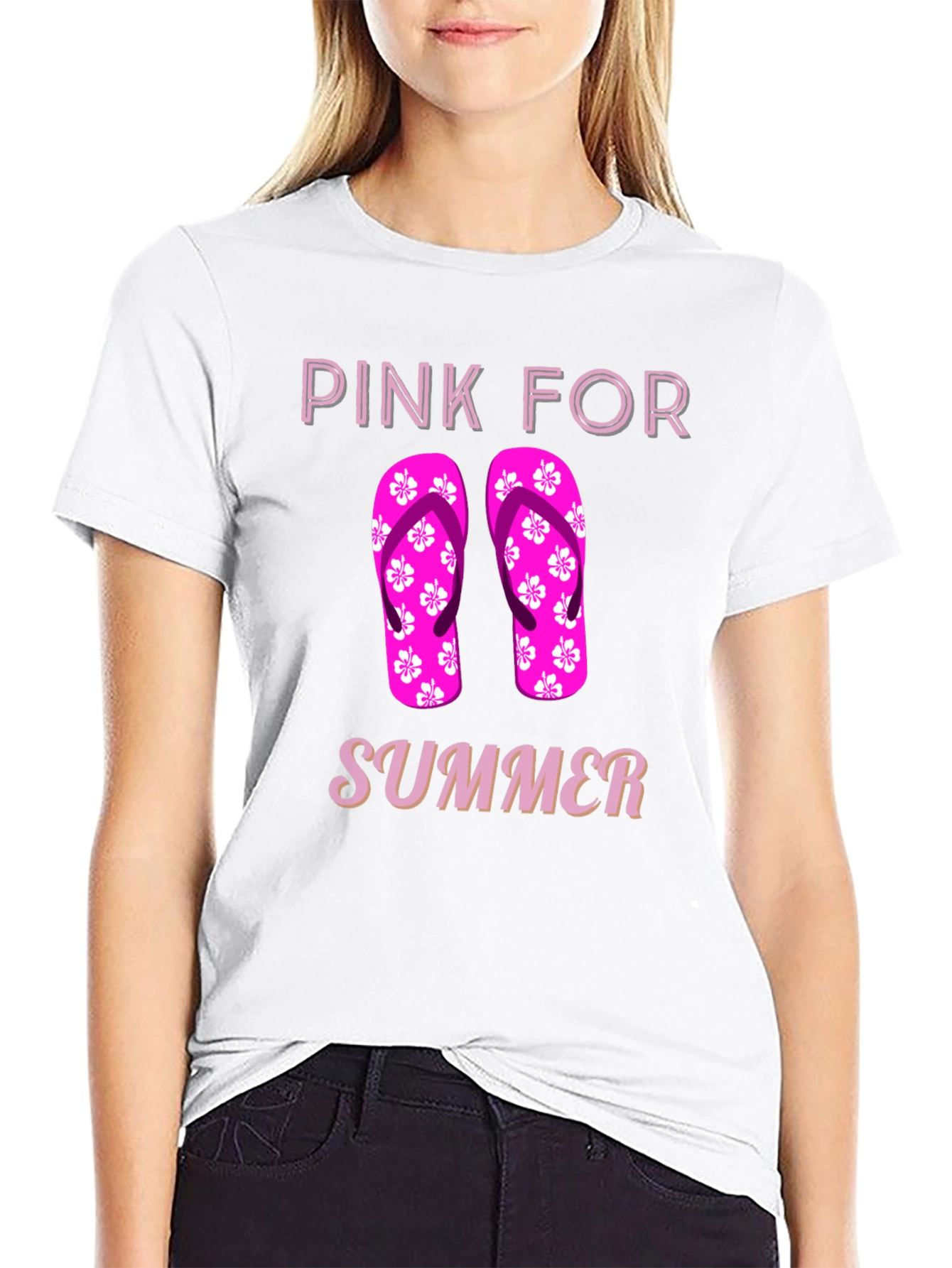 Pink for Summer T-Shirt with Flip Flop Design