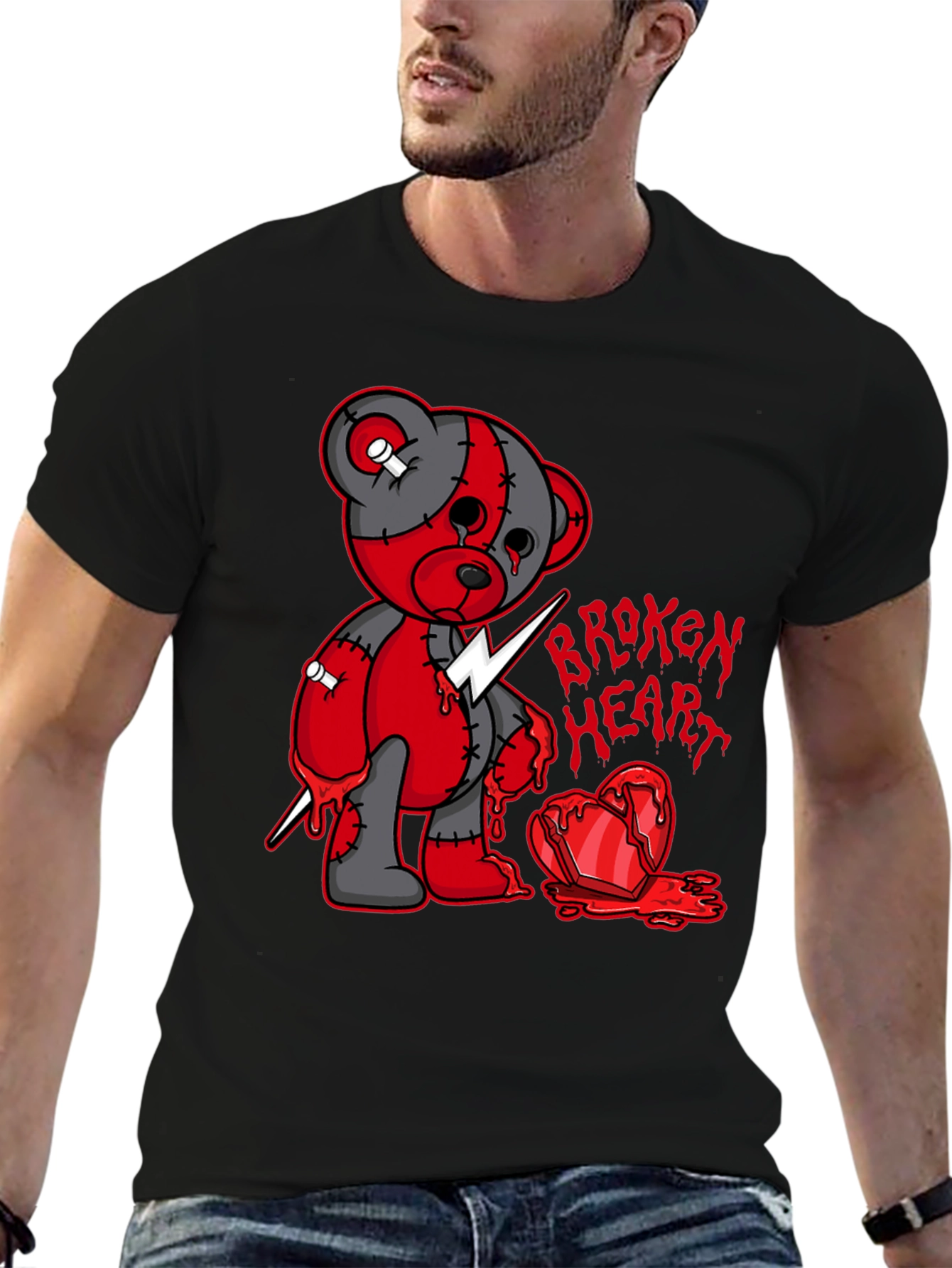 Broken Heart Bear Graphic T-Shirt