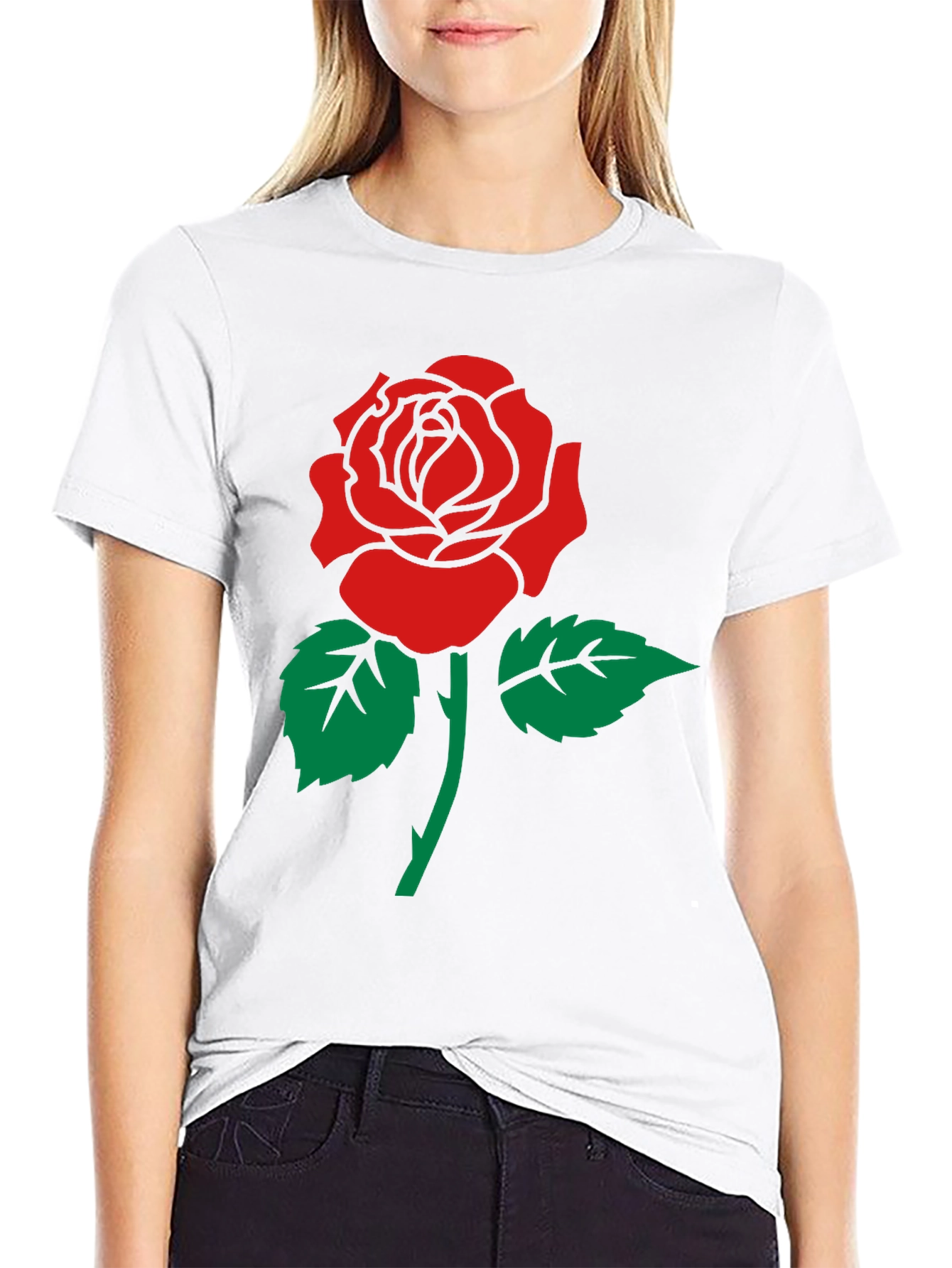 Rose Graphic Print Crew Neck T-Shirt