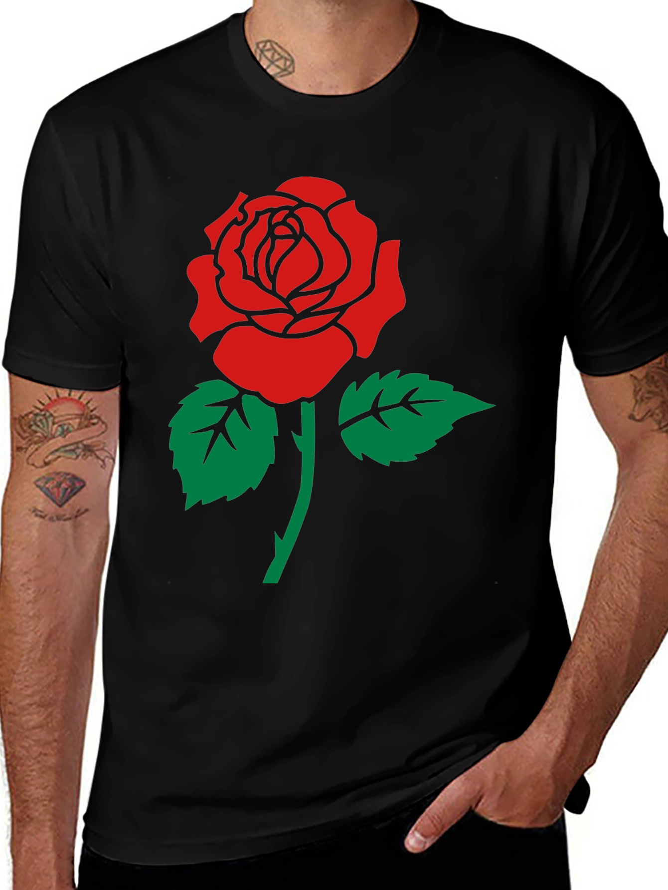 Rose Graphic Print Crew Neck T-Shirt