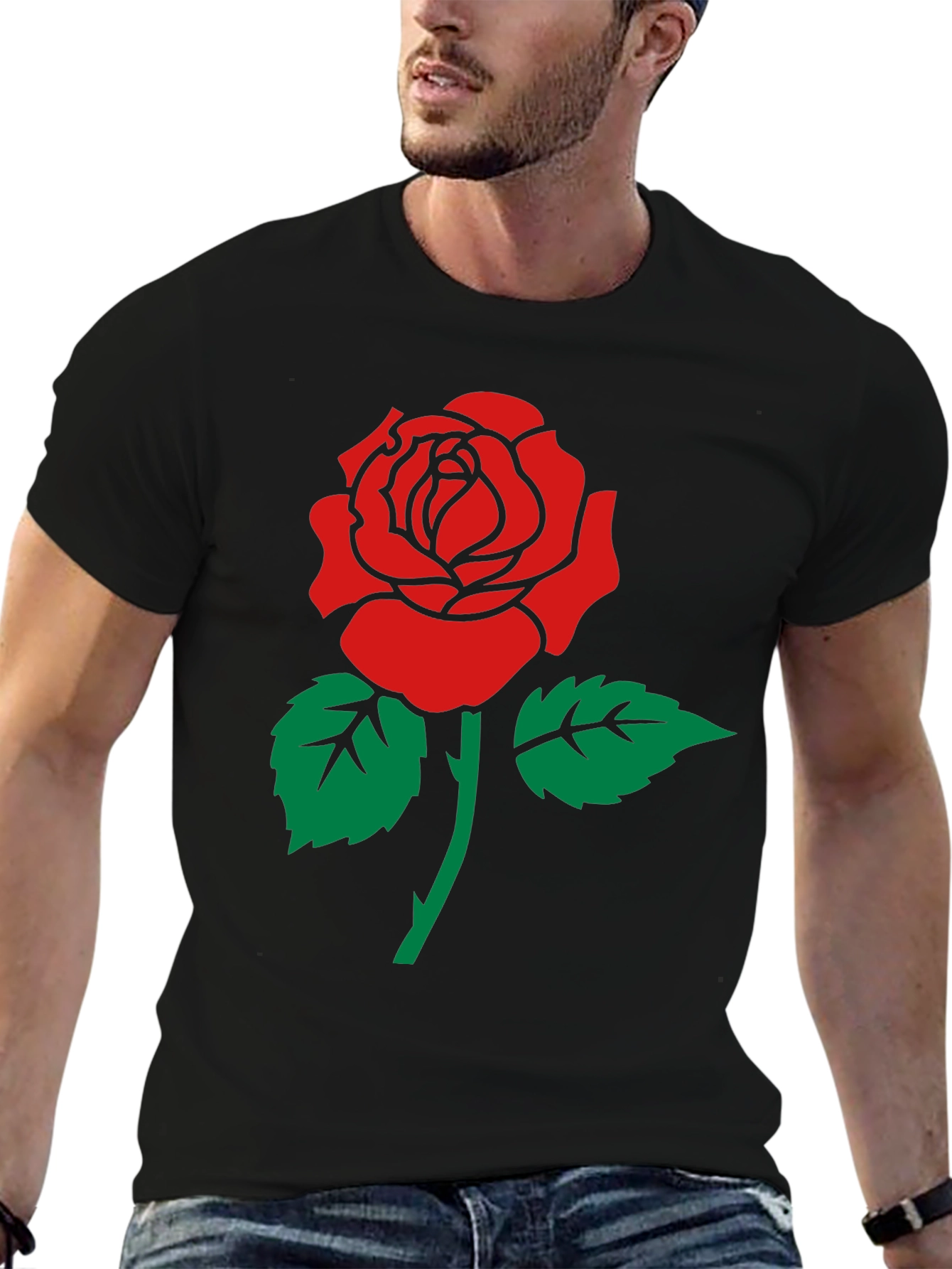 Rose Graphic Print Crew Neck T-Shirt