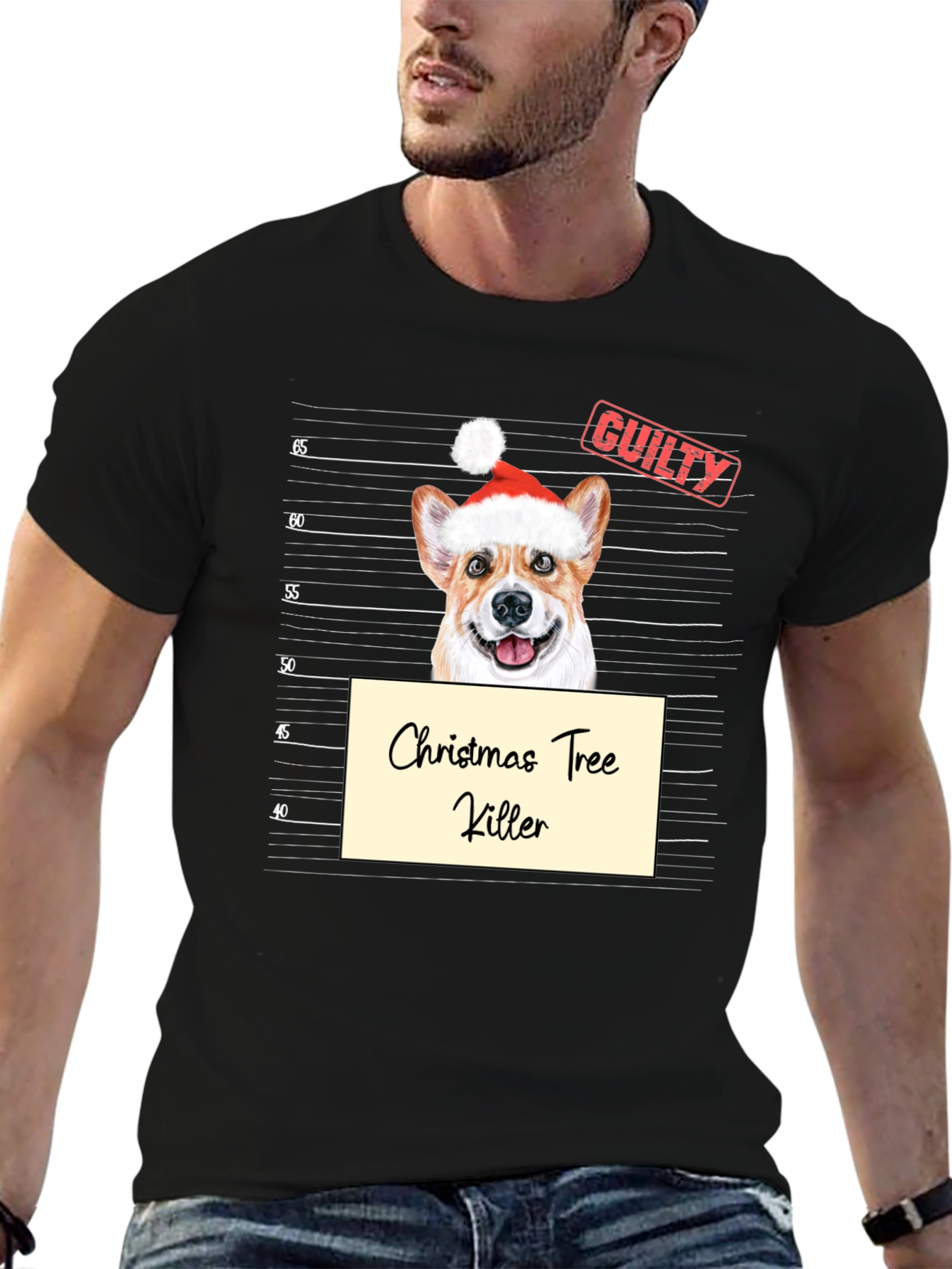 Christmas Tree Killer Corgi Mugshot T-Shirt