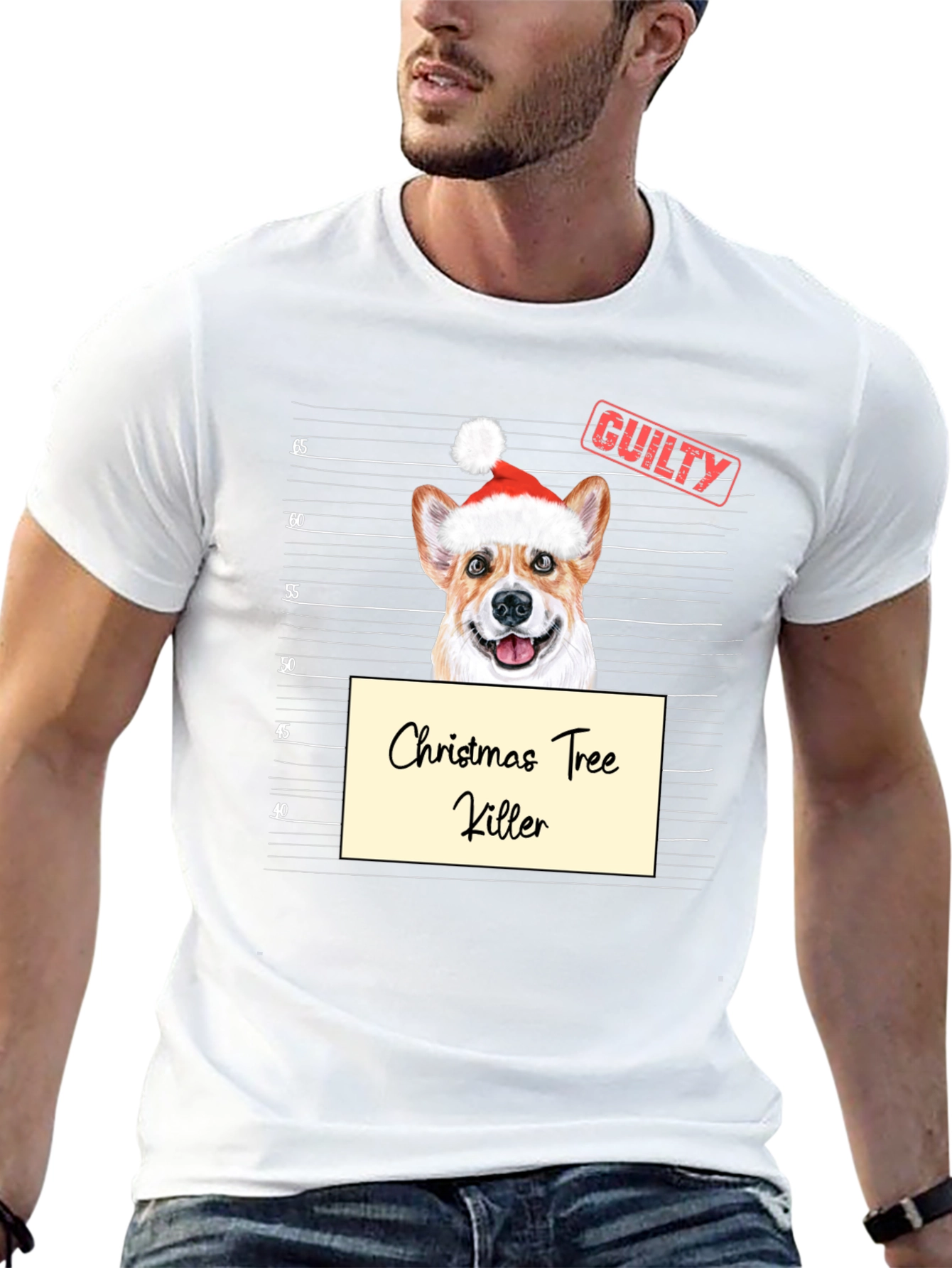 Christmas Tree Killer Corgi Mugshot T-Shirt