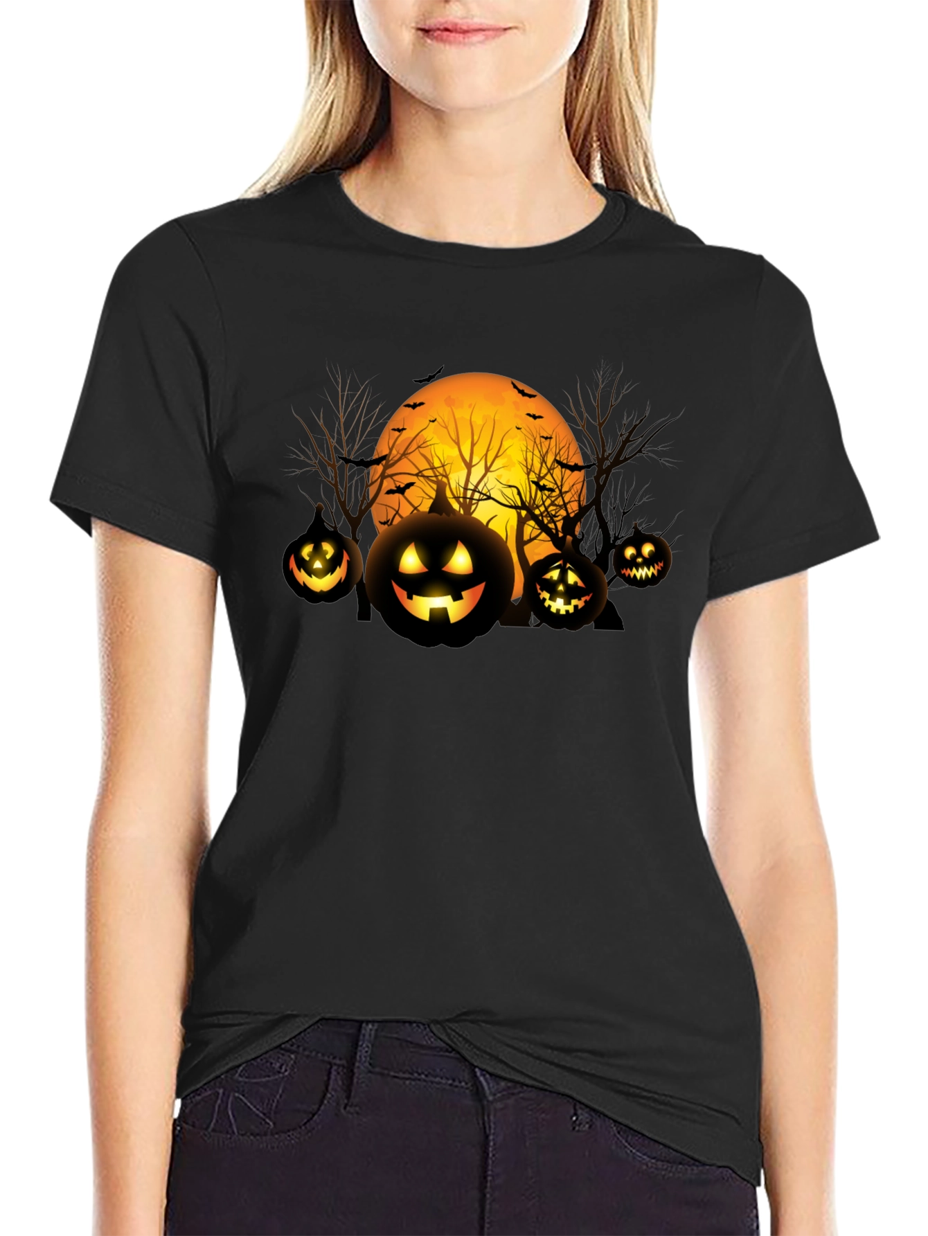 Halloween Pumpkin Moon Graphic T-Shirt