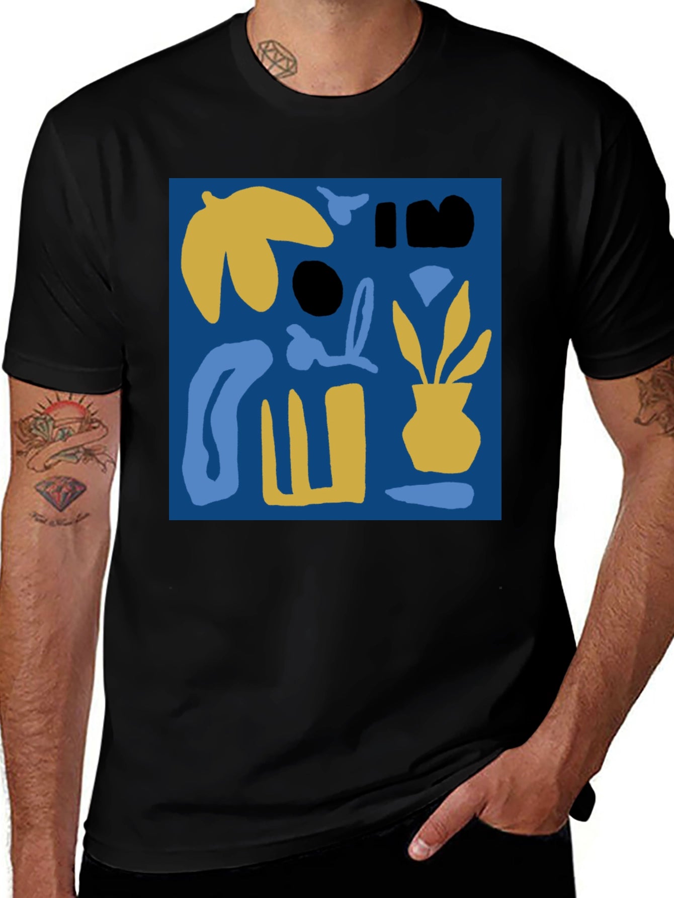Abstract Plant Graphic Black Crew Neck Tee