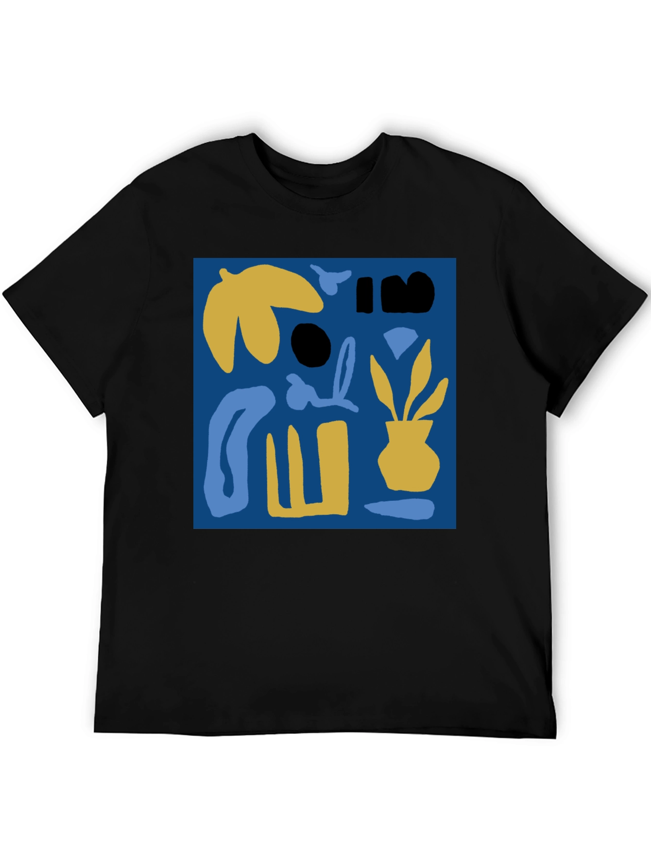 Abstract Plant Graphic Black Crew Neck Tee