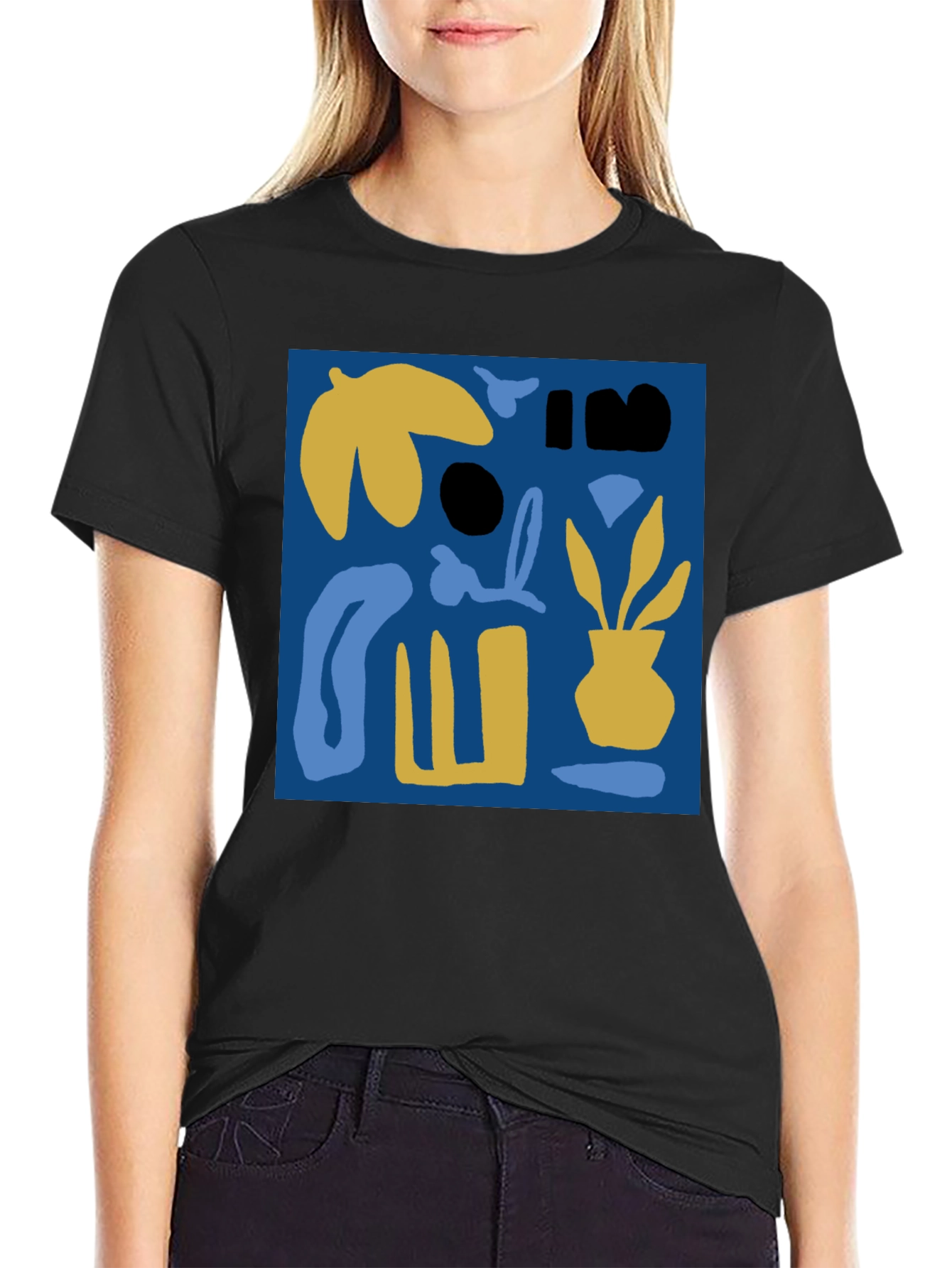 Abstract Plant Graphic Black Crew Neck Tee
