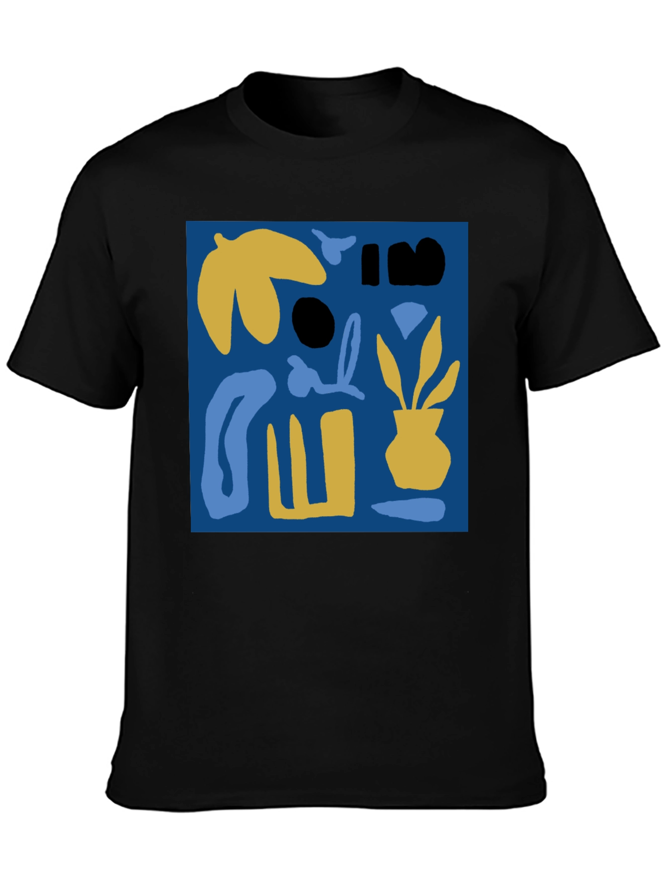 Abstract Plant Graphic Black Crew Neck Tee