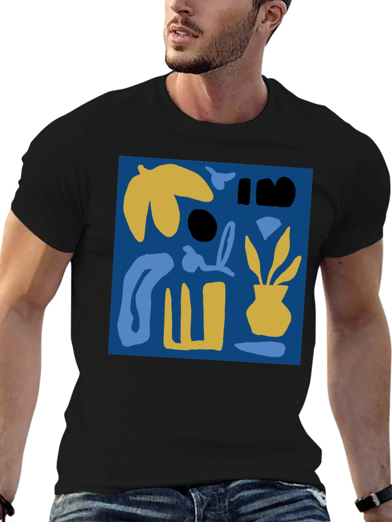 Abstract Plant Graphic Black Crew Neck Tee