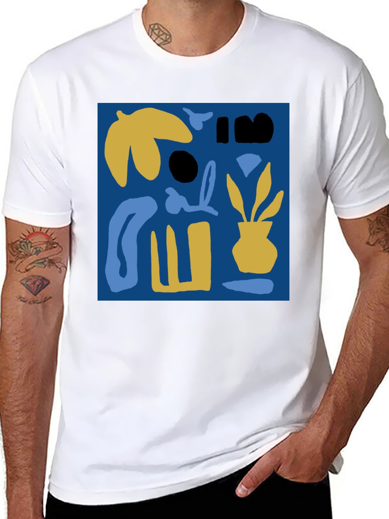 Abstract Plant Graphic Black Crew Neck Tee