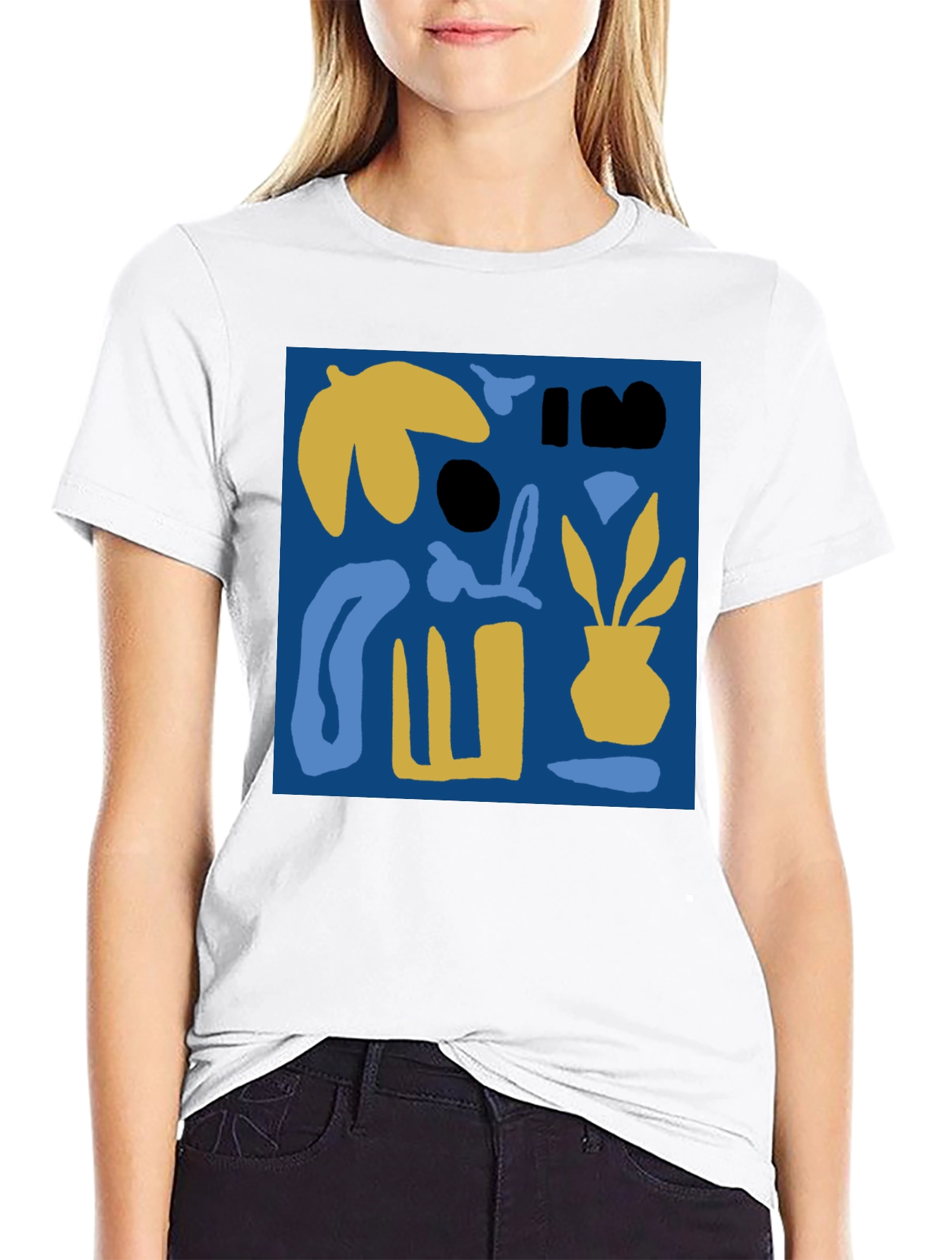 Abstract Plant Graphic Black Crew Neck Tee
