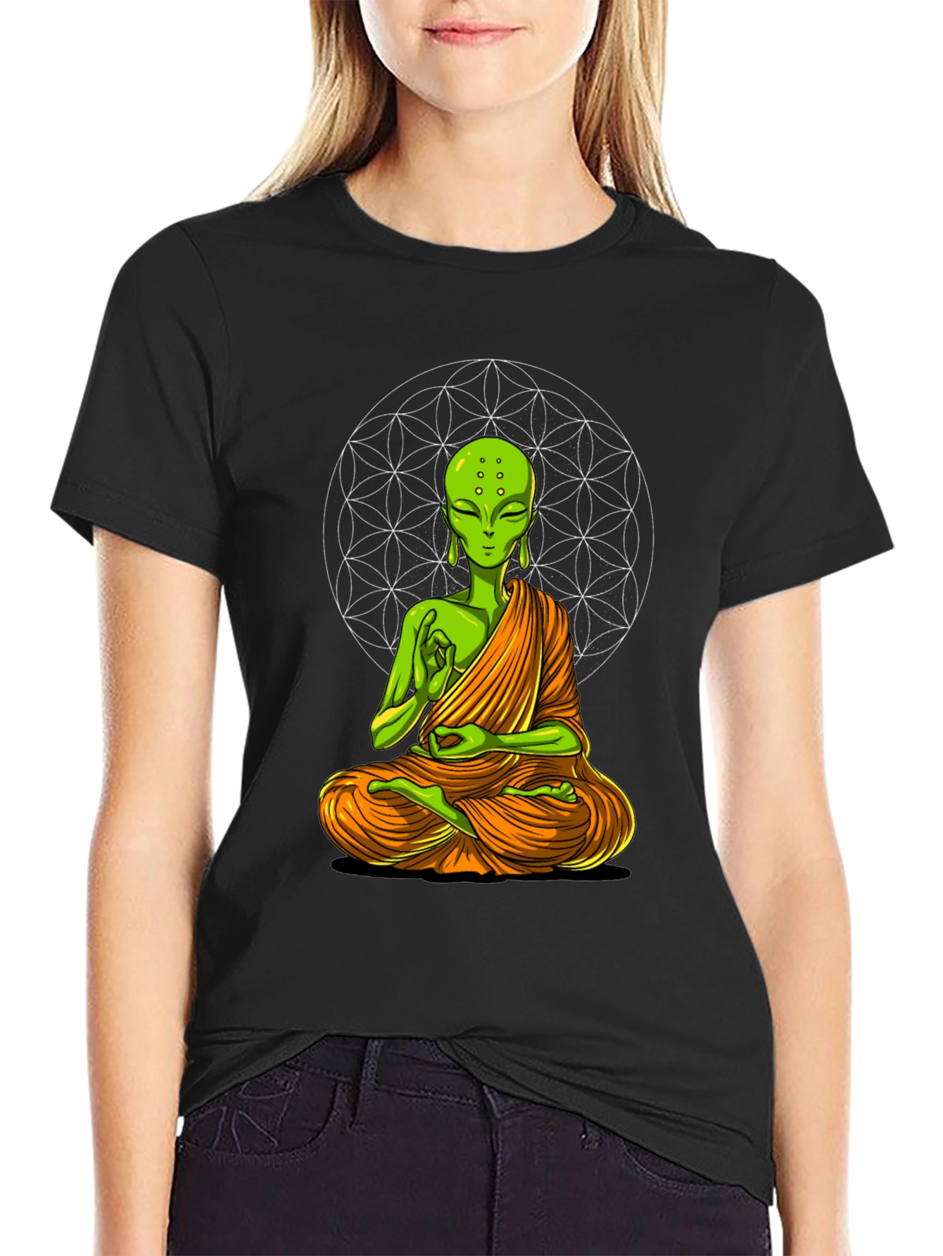 Meditating Alien T-Shirt - Black
