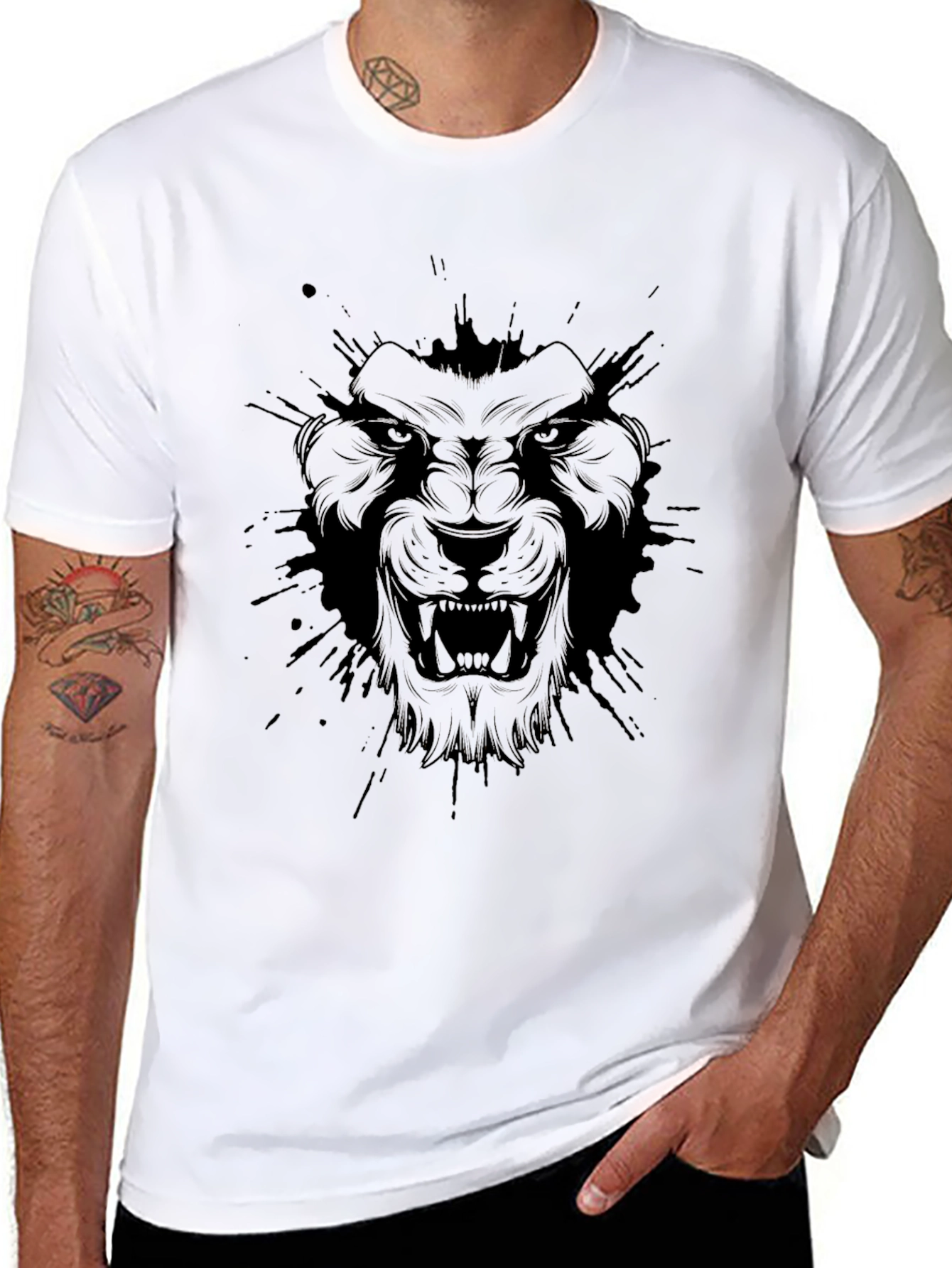 Mens Black Graphic Tee - Fierce Lion Design