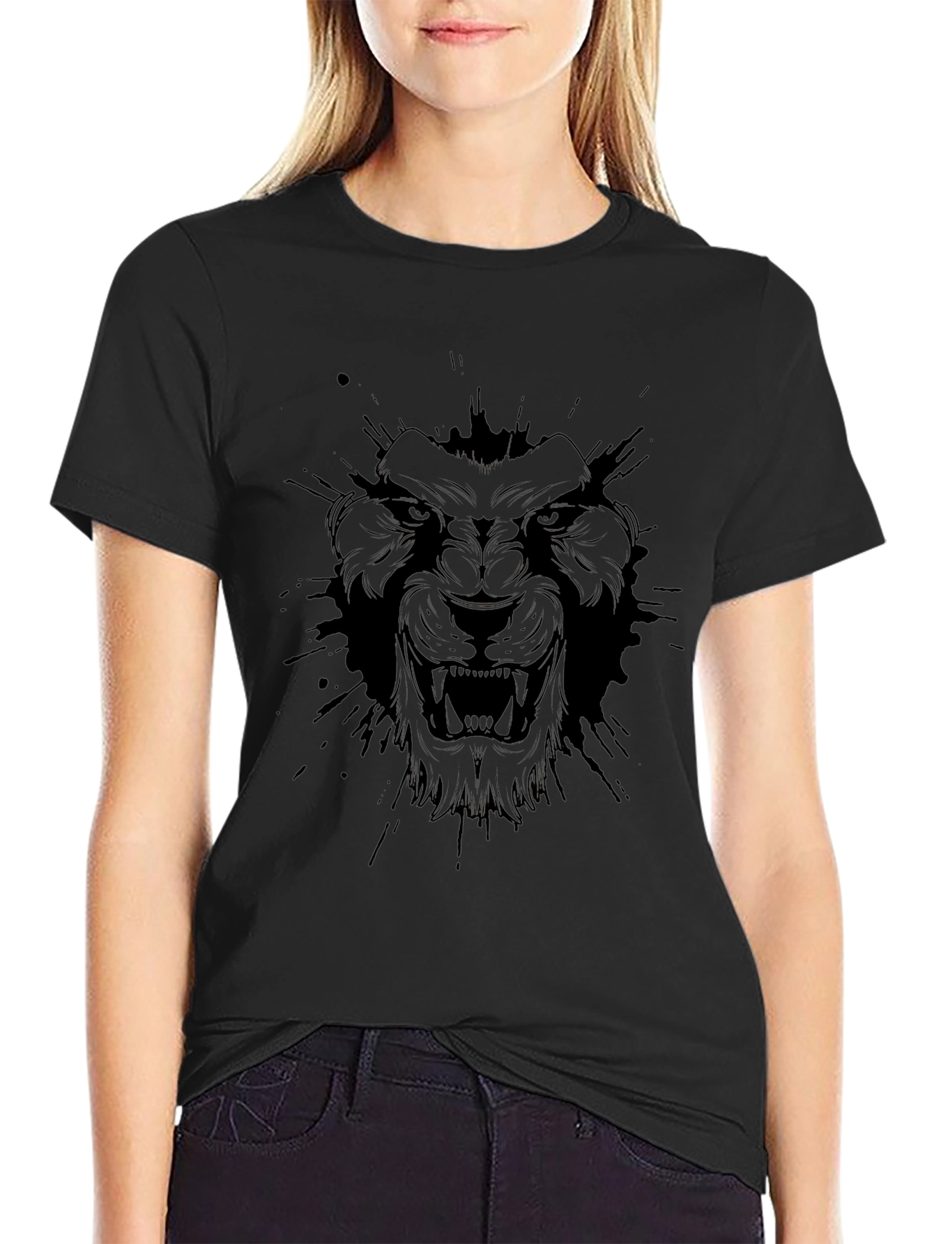 Mens Black Graphic Tee - Fierce Lion Design
