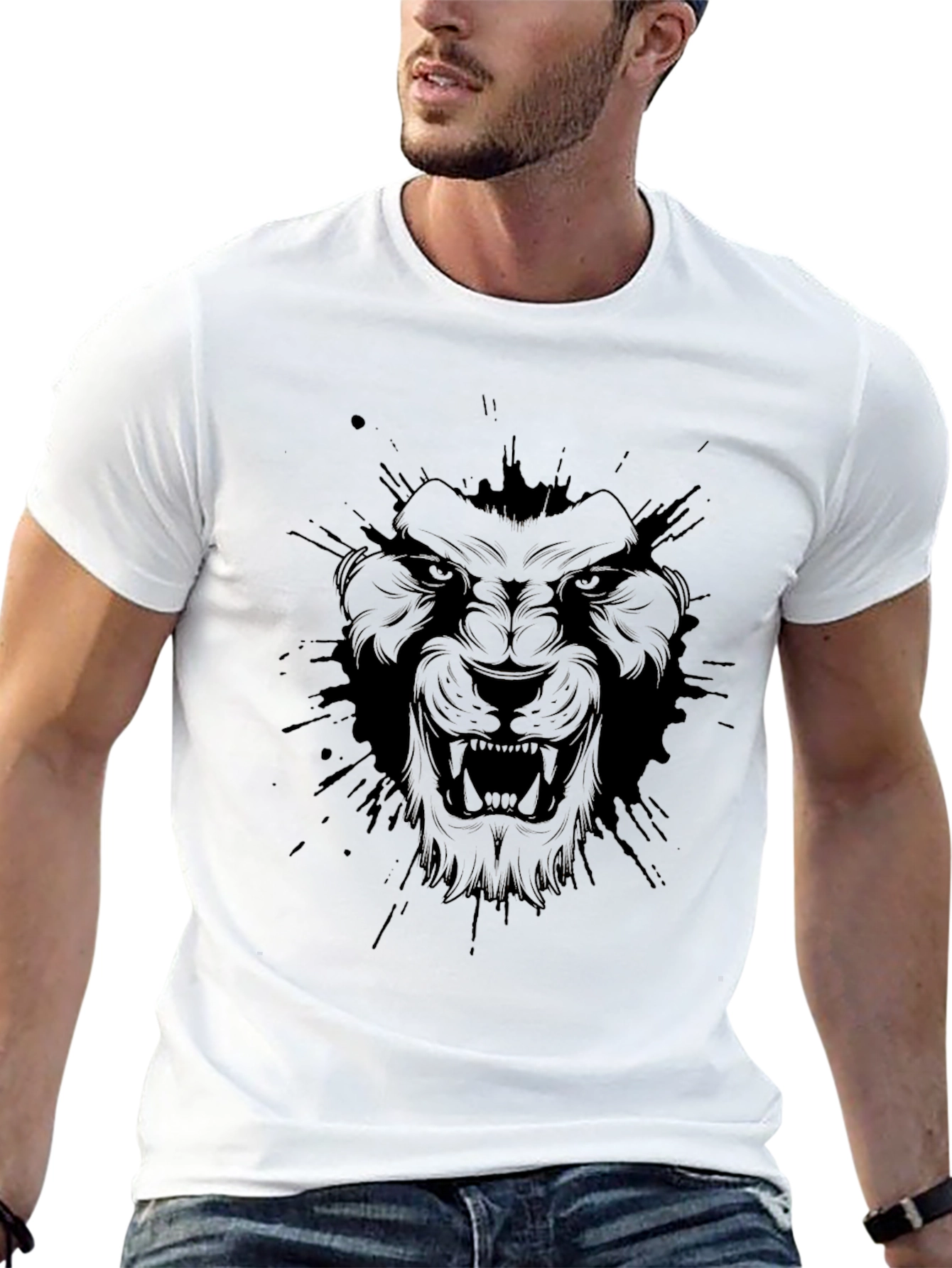 Mens Black Graphic Tee - Fierce Lion Design