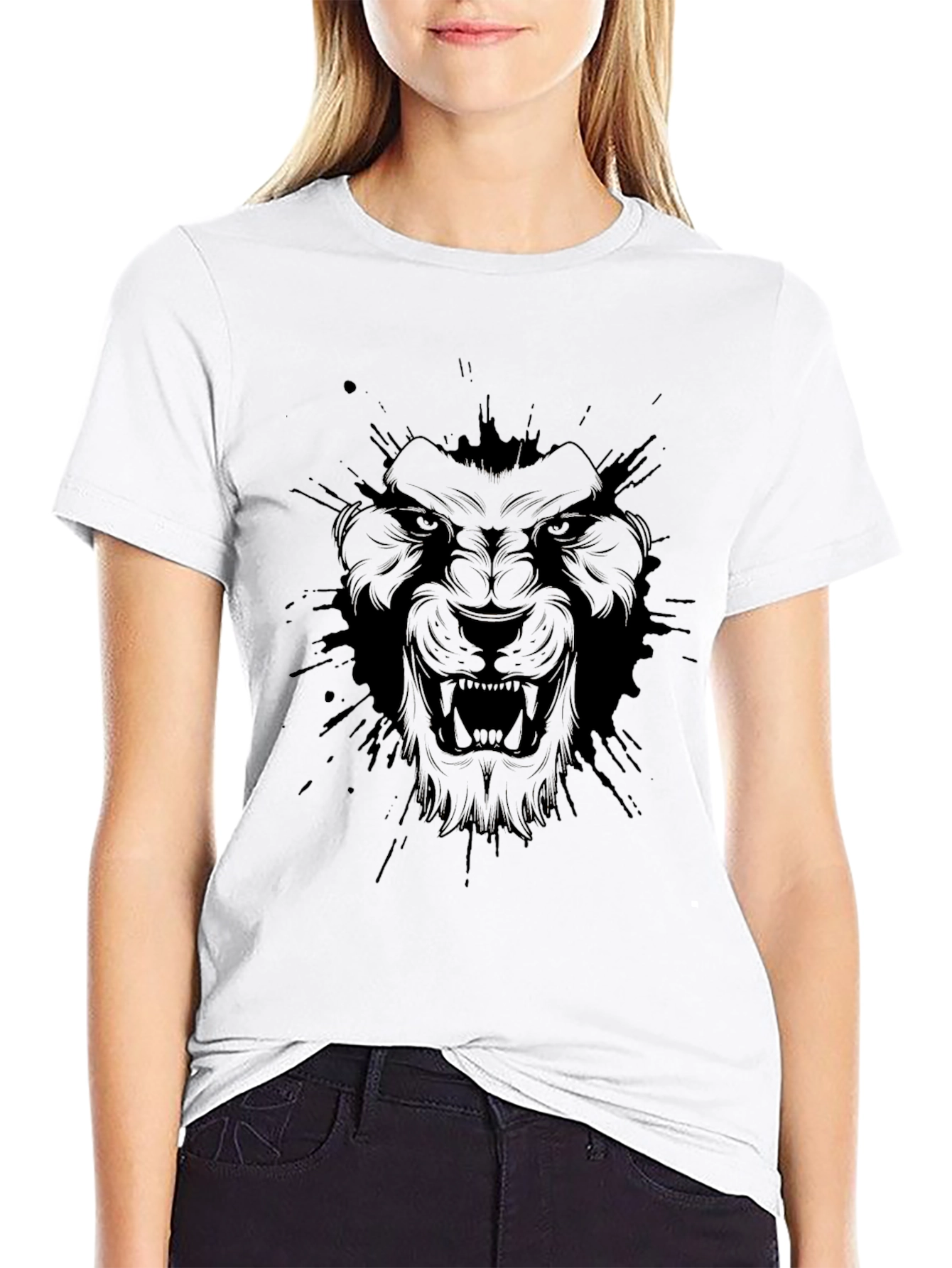 Mens Black Graphic Tee - Fierce Lion Design