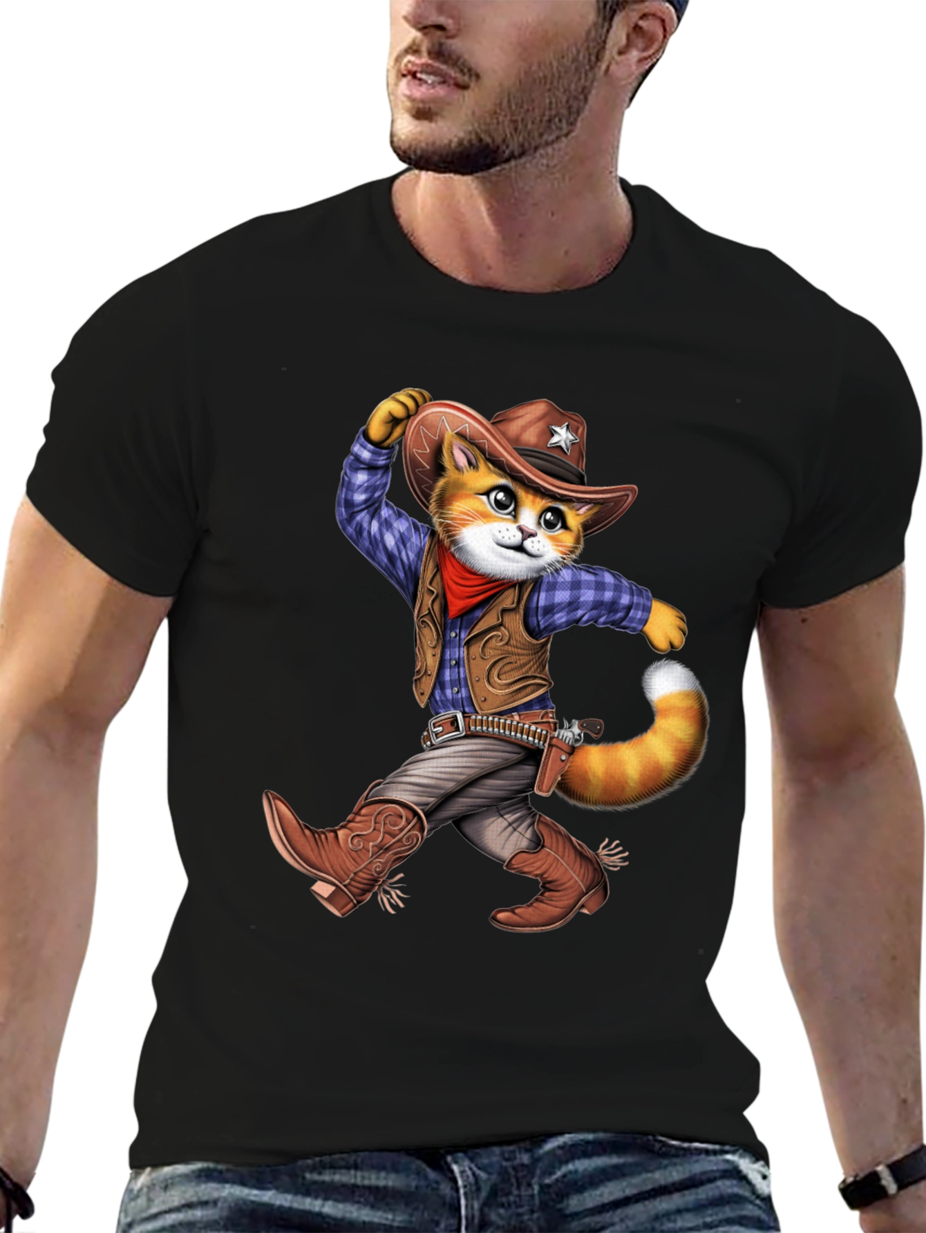 Cowboy Cat Graphic T-Shirt - Western Style Tee