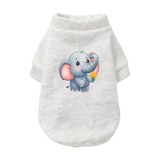 Sweet Baby Elephant Holding Flower Gentle White Pet Cardigan Sweater