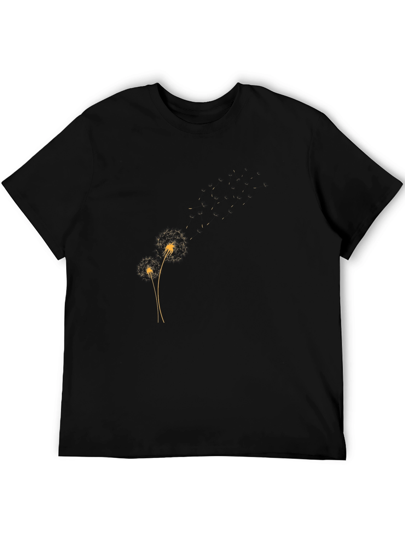 Mens Black T-Shirt with Dandelion Design