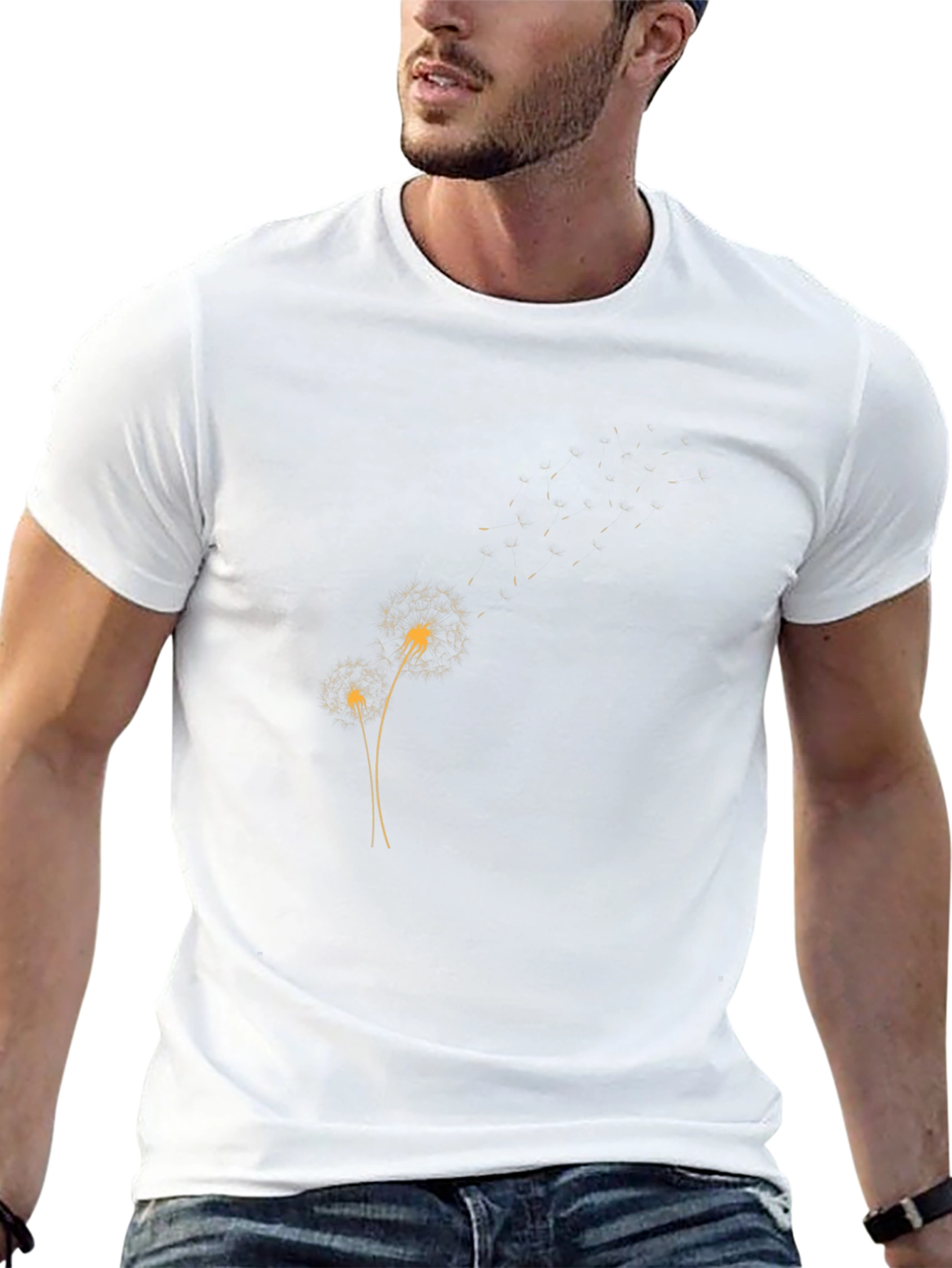 Mens Black T-Shirt with Dandelion Design
