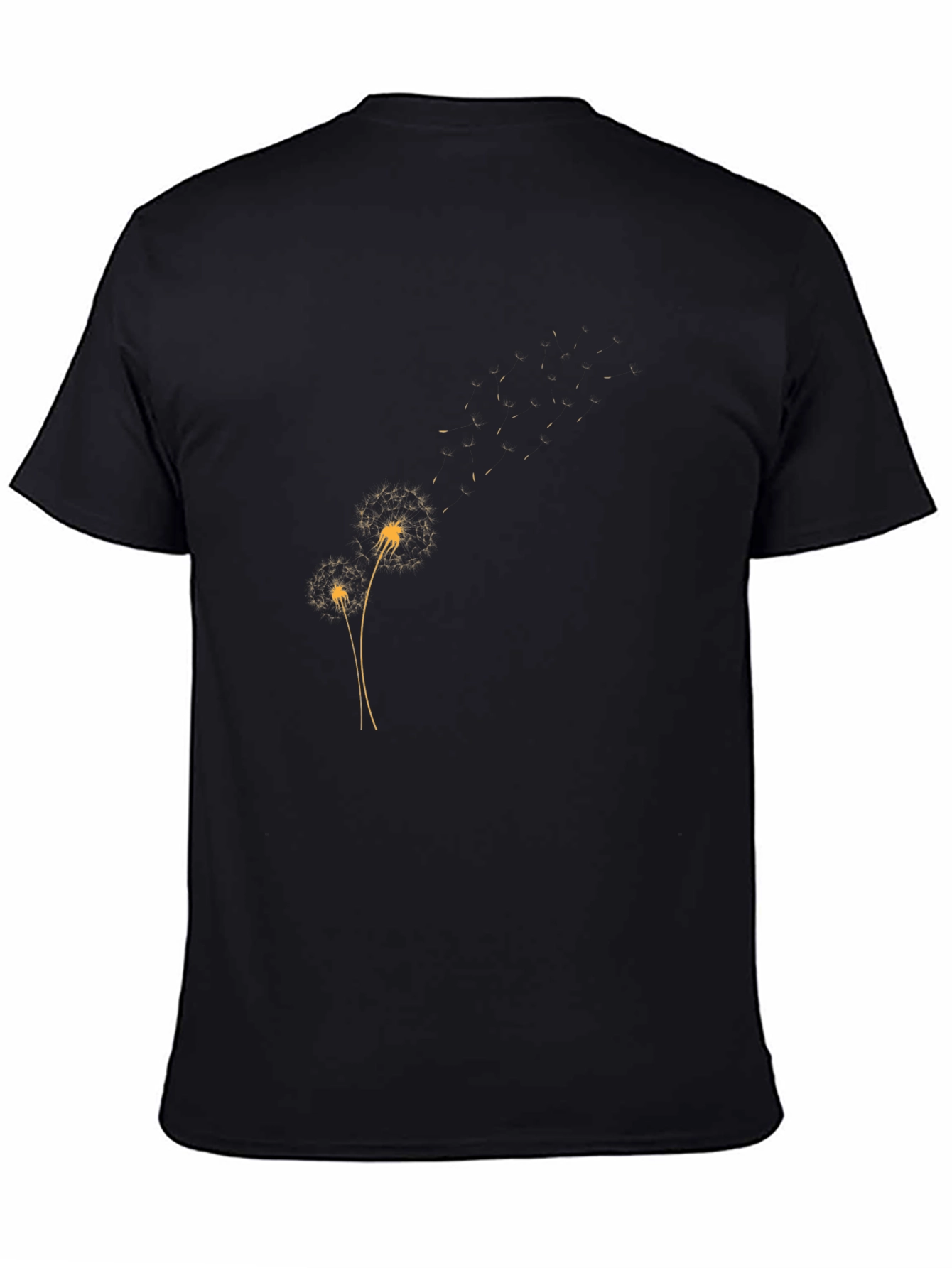 Mens Black T-Shirt with Dandelion Design