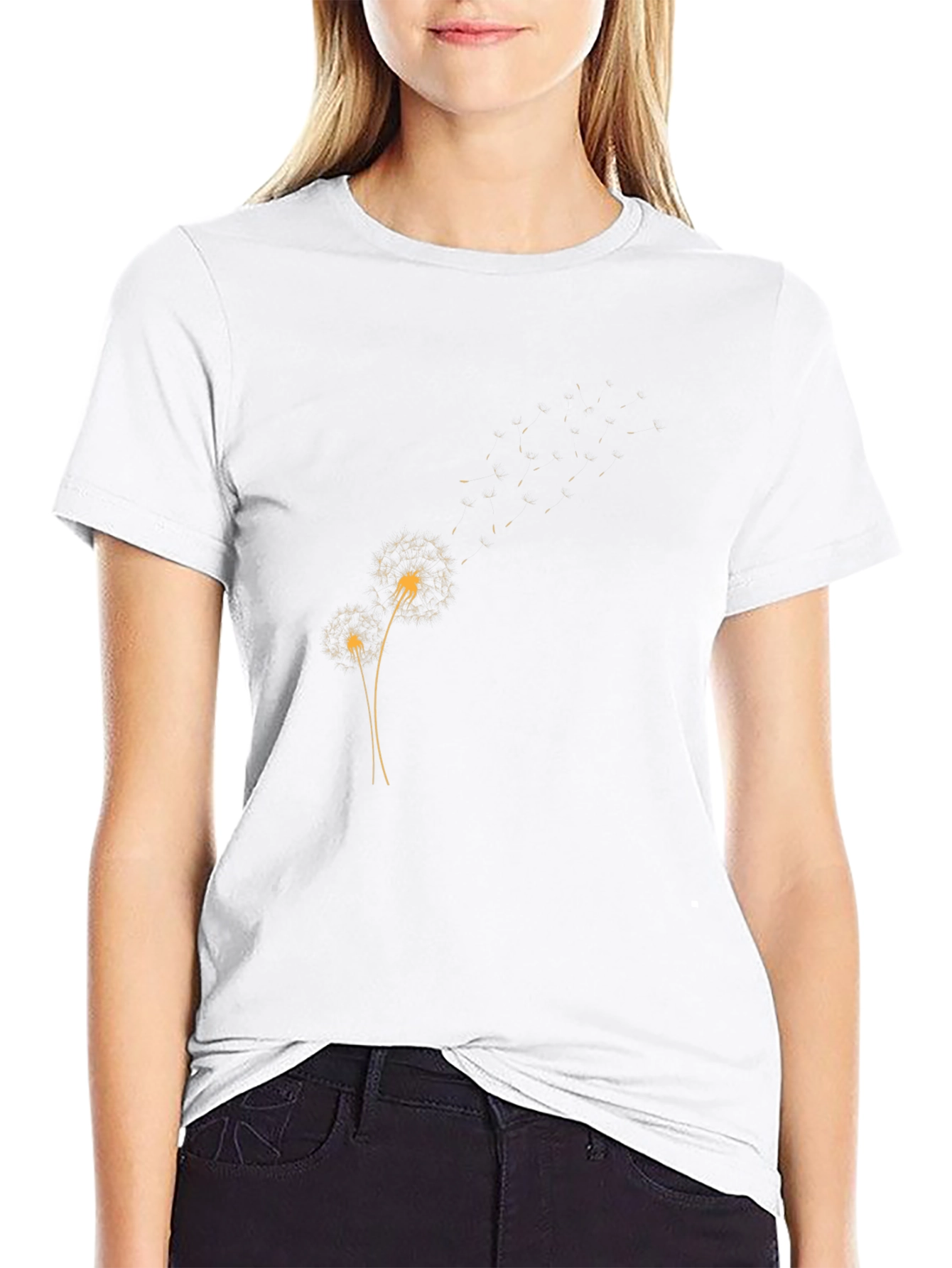 Mens Black T-Shirt with Dandelion Design