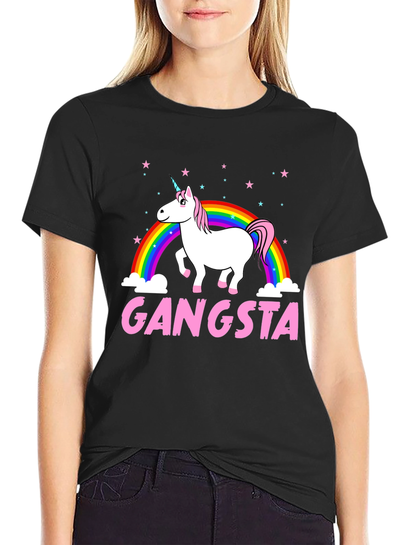 Gangsta Unicorn Black Graphic Tee