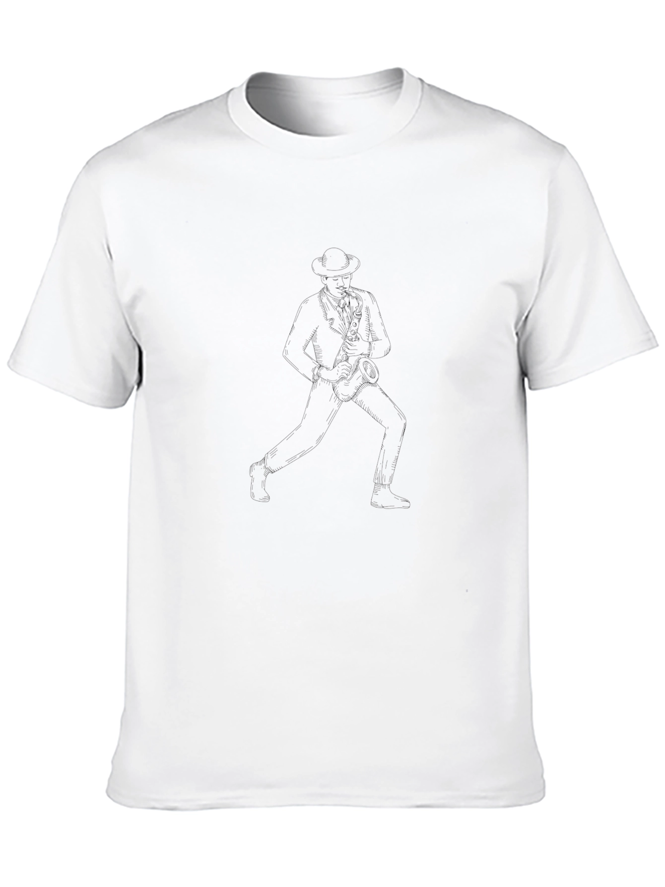 Cool Jazz Musician Line Art Black T-Shirt