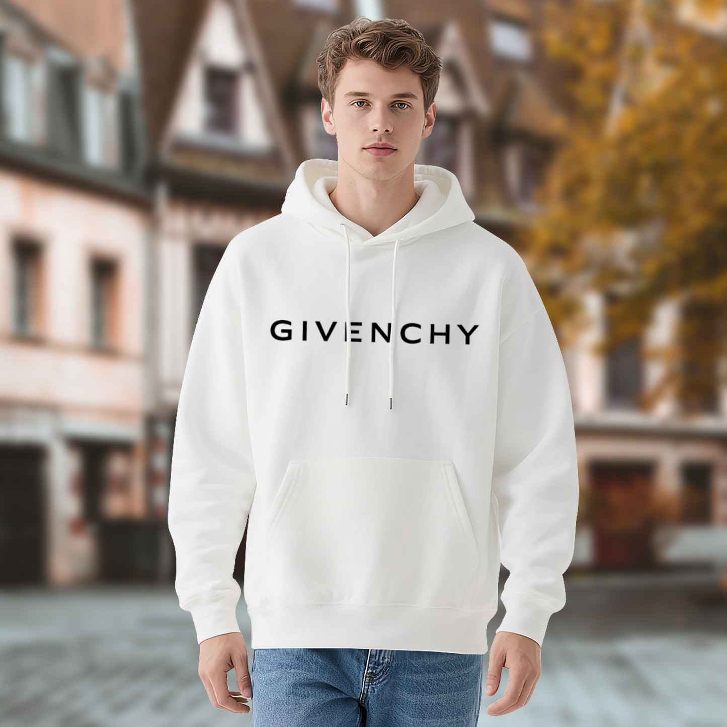 Minimal Givenchy Simple Logo Hoodie, Versatile Soft White Daily Hoodie