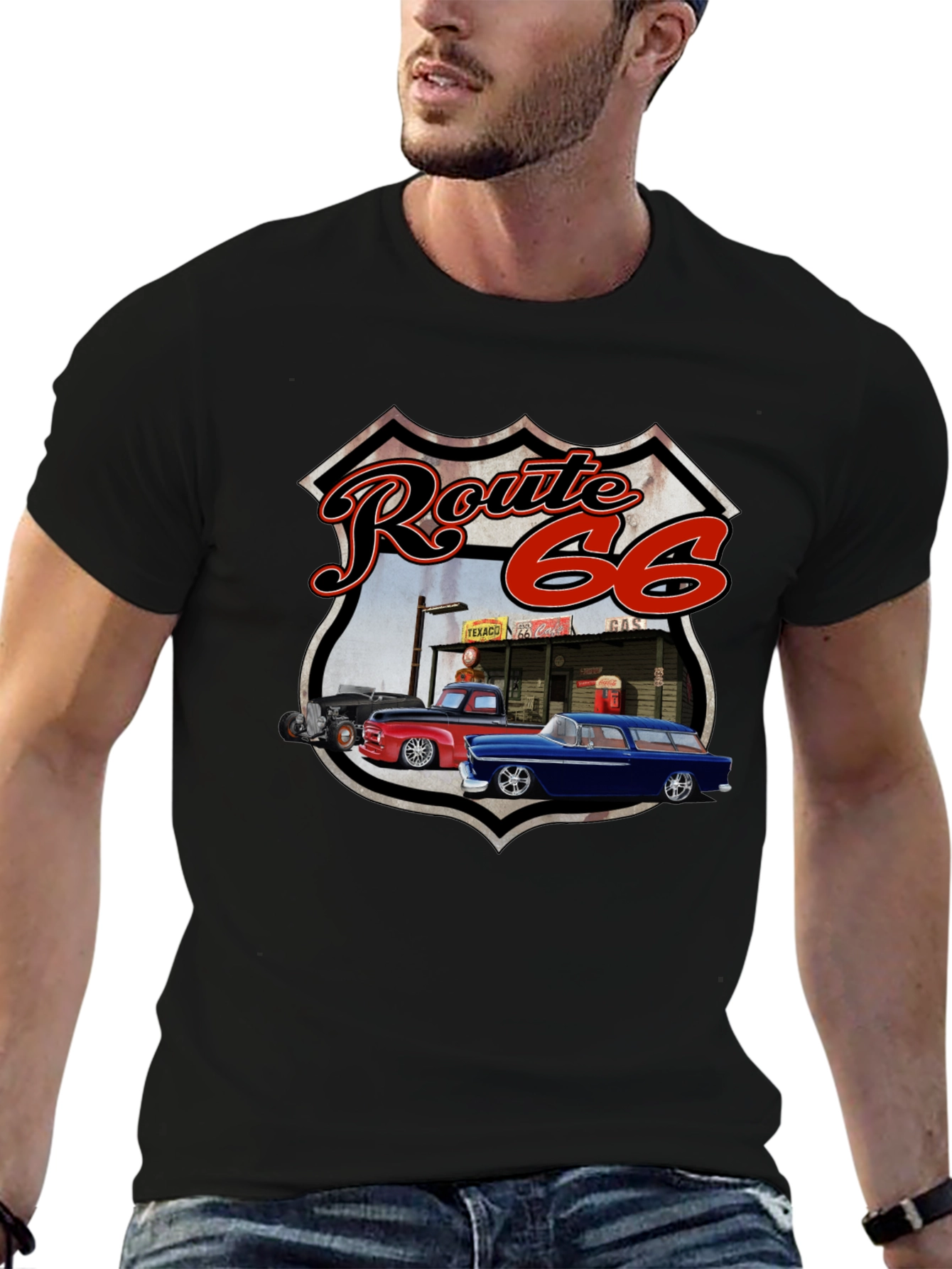 Route 66 Graphic Tee - Classic Car Design
