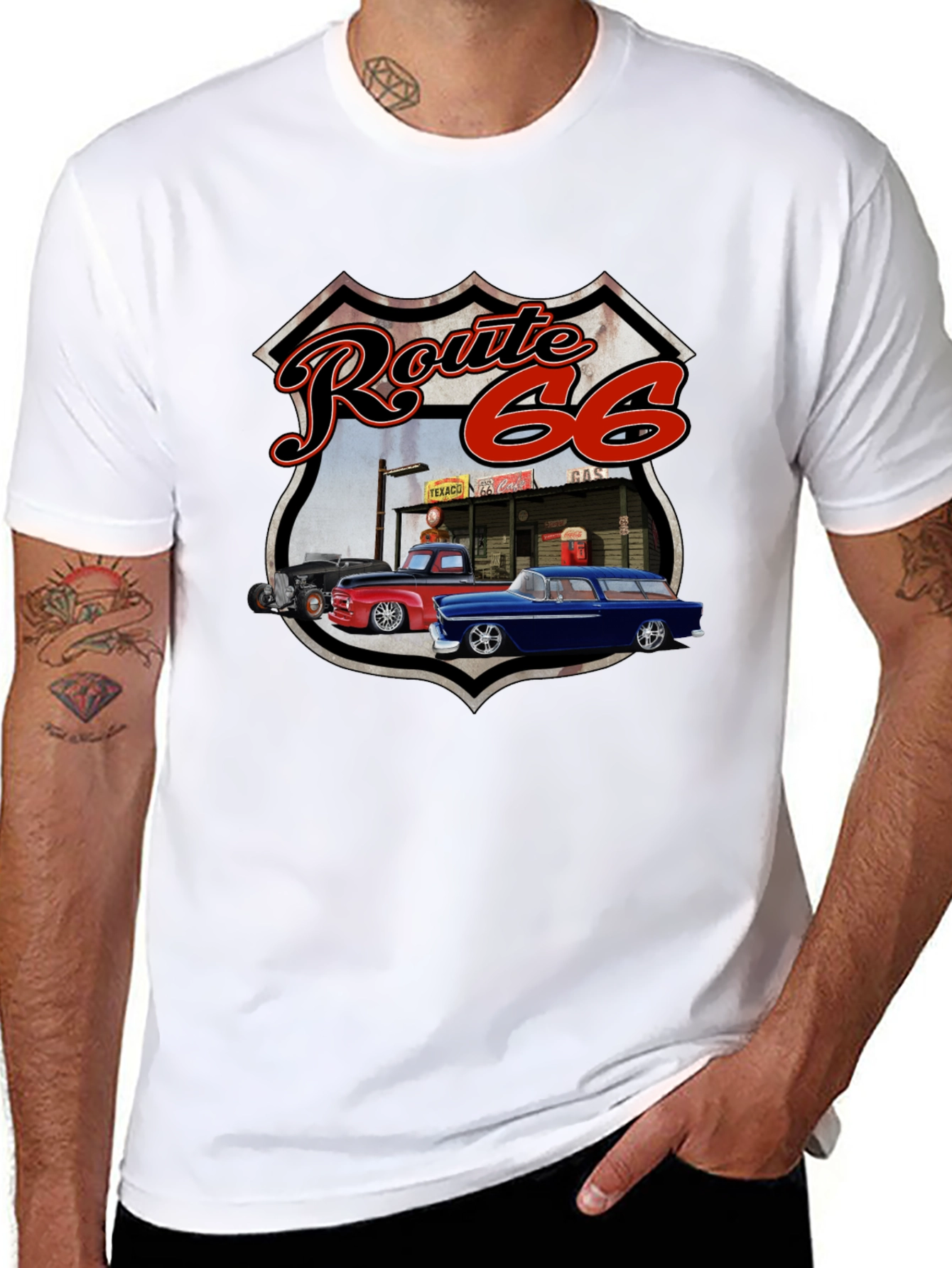 Route 66 Graphic Tee - Classic Car Design