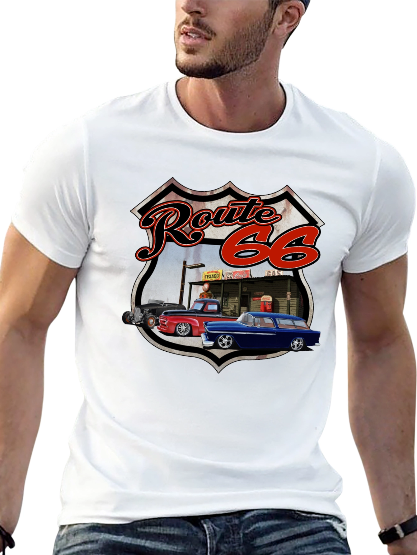 Route 66 Graphic Tee - Classic Car Design