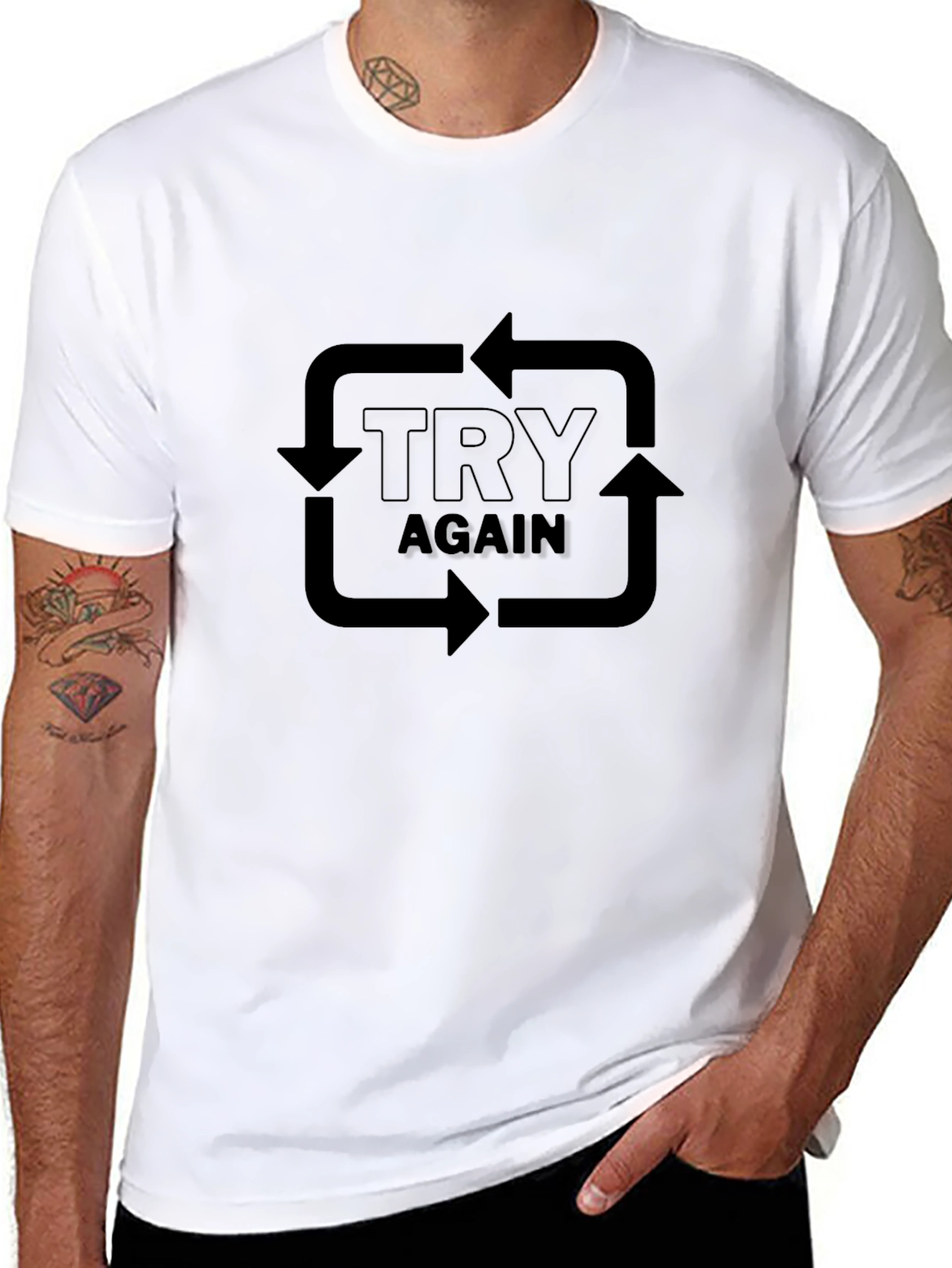 Try Again Black Graphic Tee | Motivational Mens T-Shirt