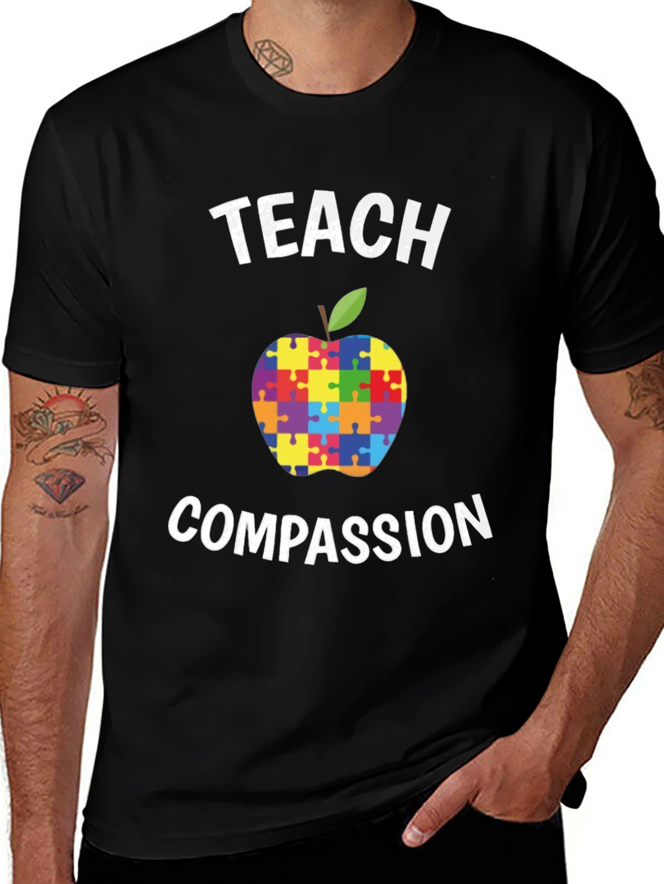 Teach Compassion Autism Puzzle Apple T-Shirt